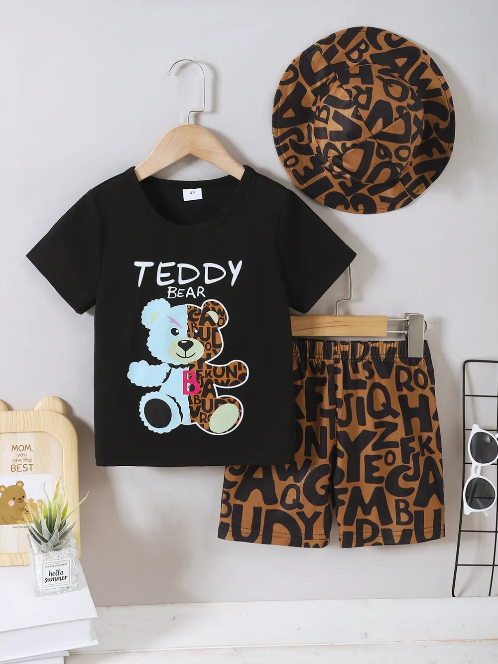Children's Teddy Bear Round Neck Top and Pants Set.