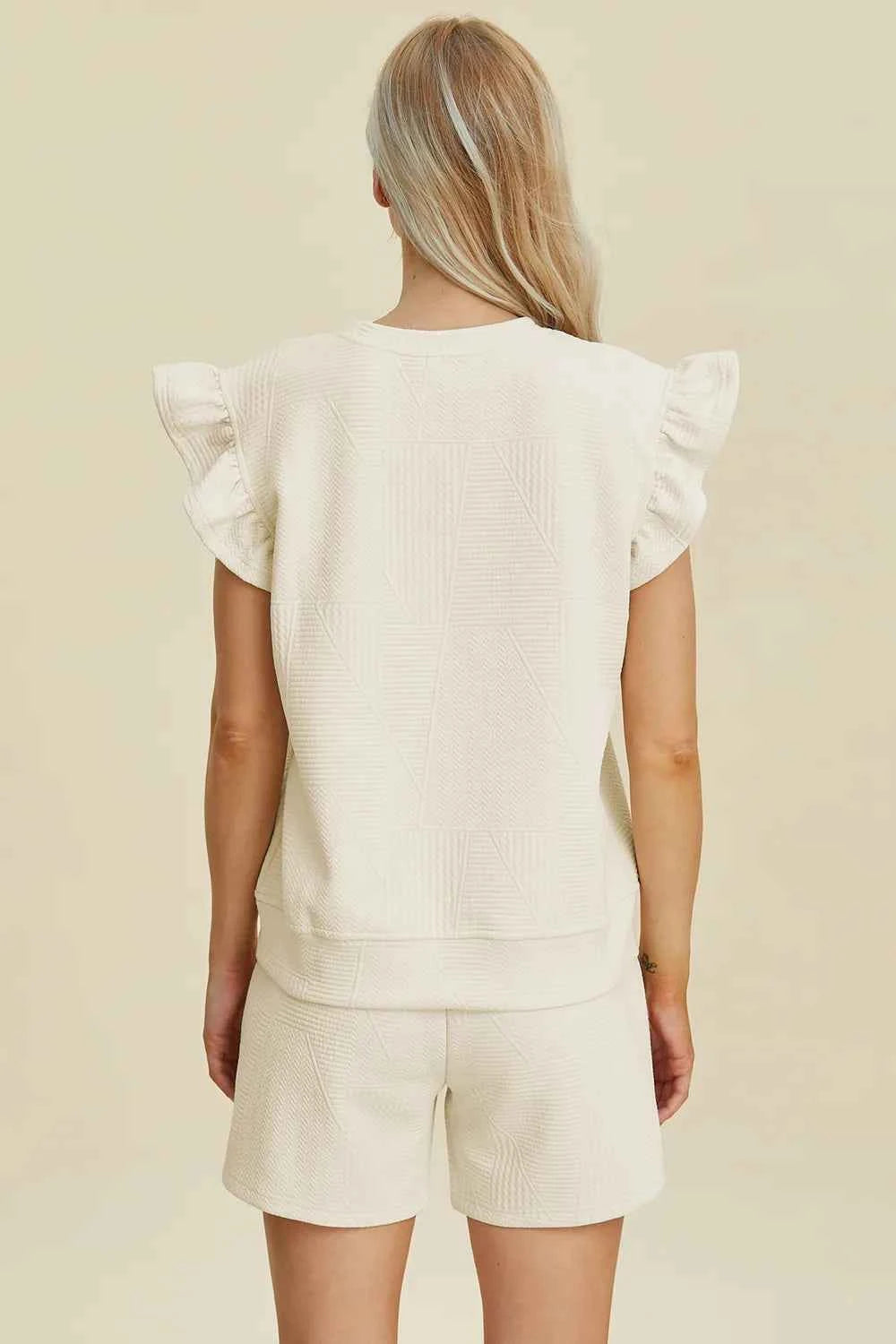 Round Neck Ruffle Sleeve Top and Shorts Set