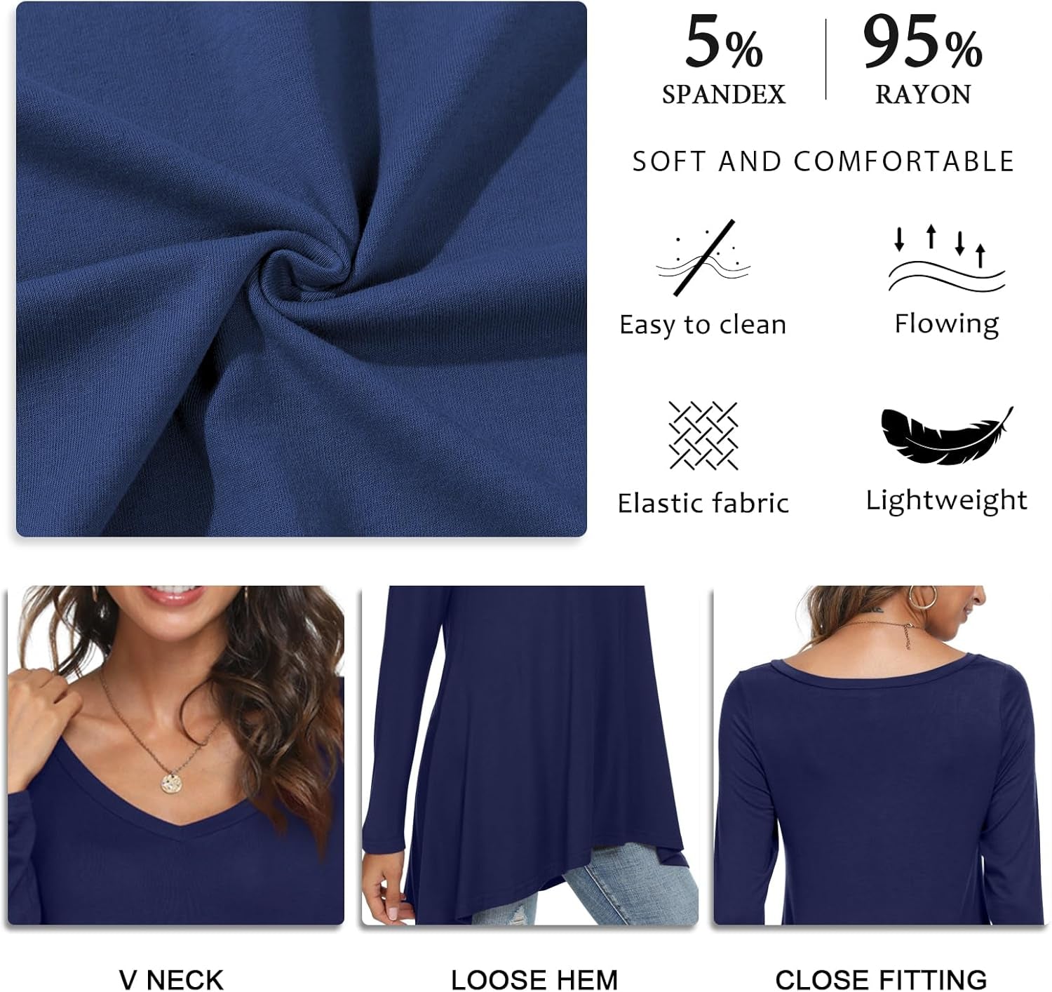 POPYOUNG Women'S Long Sleeve Tunic Tops Fall Shirts to Wear with Leggings Loose Fit Dressy V-Neck Blouse M-5XL