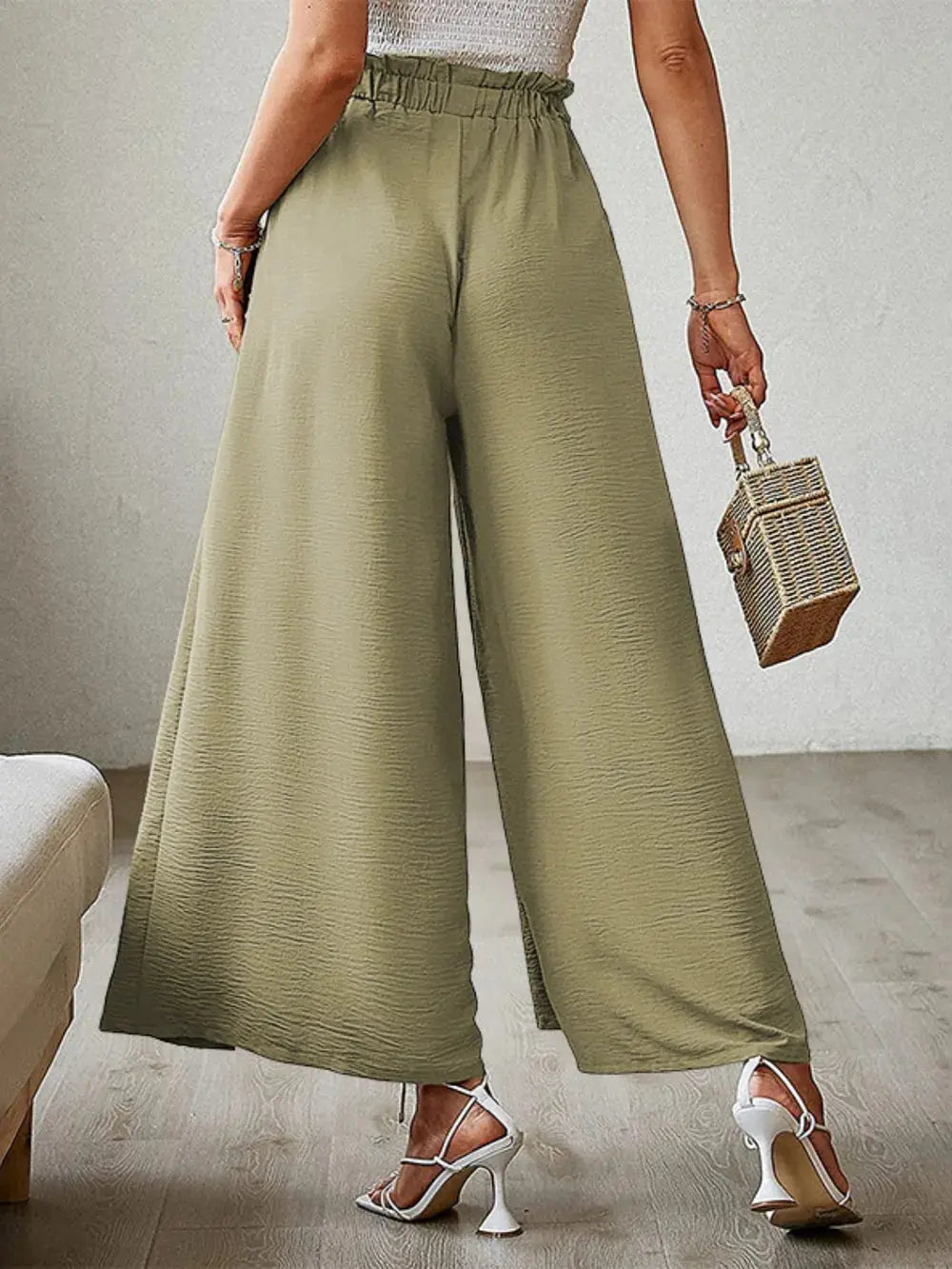 Tied Slit Wide Leg Pants.