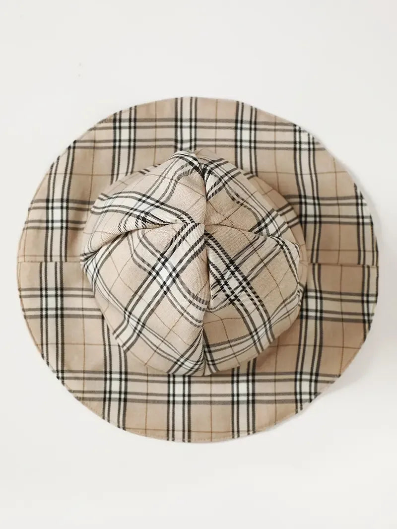 Children's Hat and Plaid Short Sleeve One-Piece Romper.