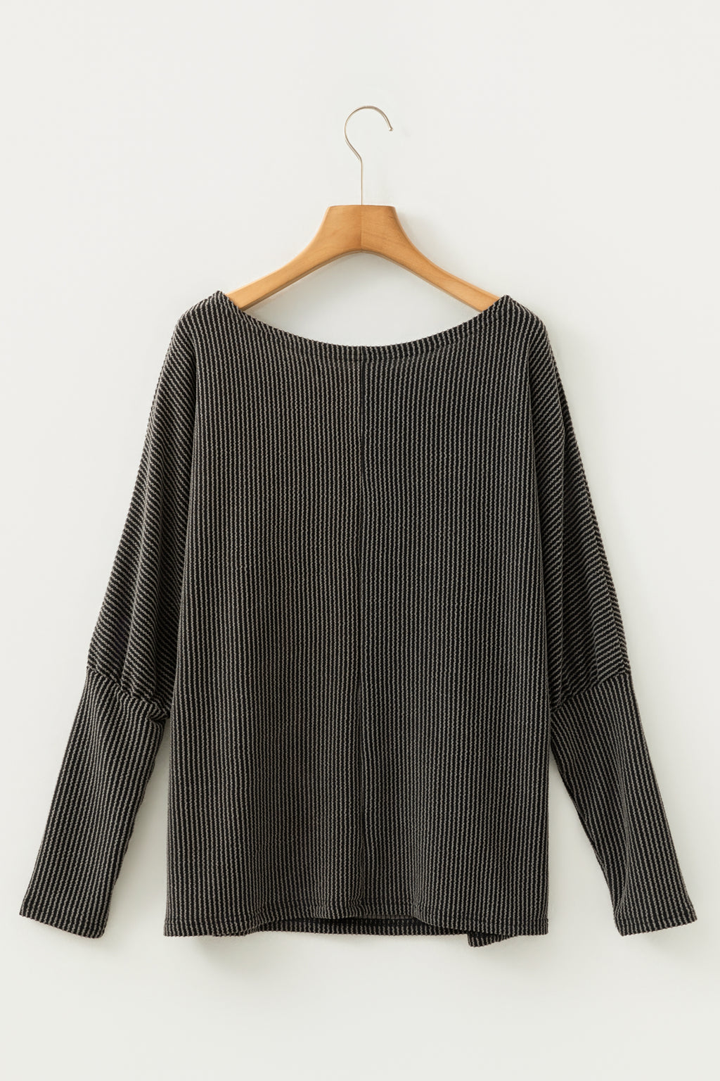 Carbon Grey Twisted Ribbed Dolman Long Sleeve Top