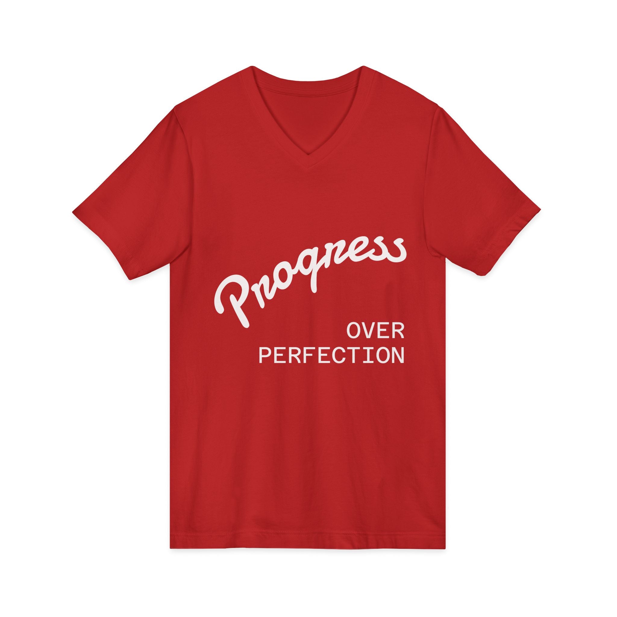 Progress Over Perfection V-Neck Tee — Inspirational Women’s Motivational T-Shirt