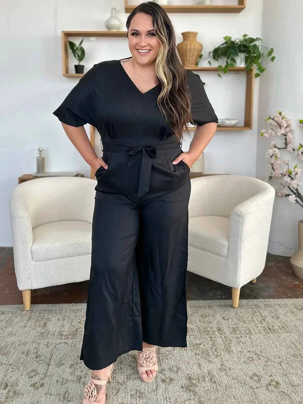 V-Neck Tied Side Slit women Jumpsuit