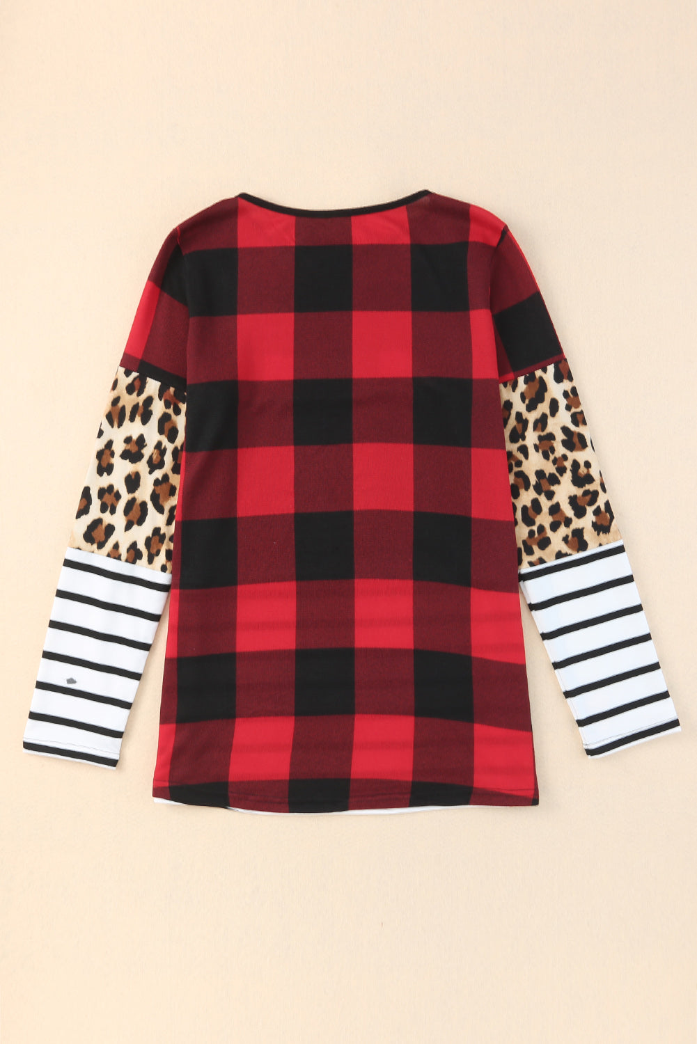 Plaid Print Leopard Splicing Striped Color Block Long Sleeve Top Dear-Lover Dropshipping