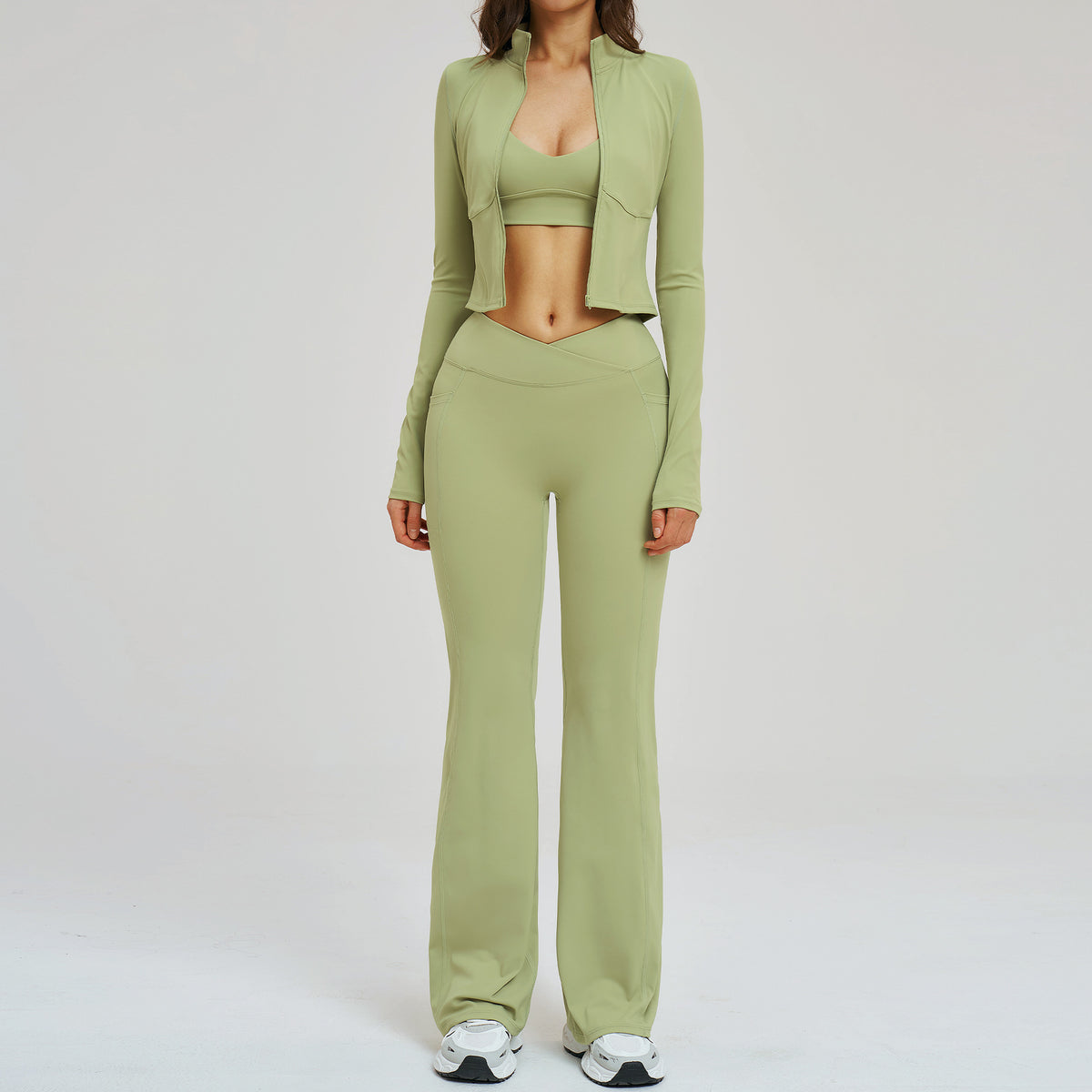 Naked Feel Sport Set Zipper Casual Set Women Outdoor Running Cycling Sport Three-Piece Set