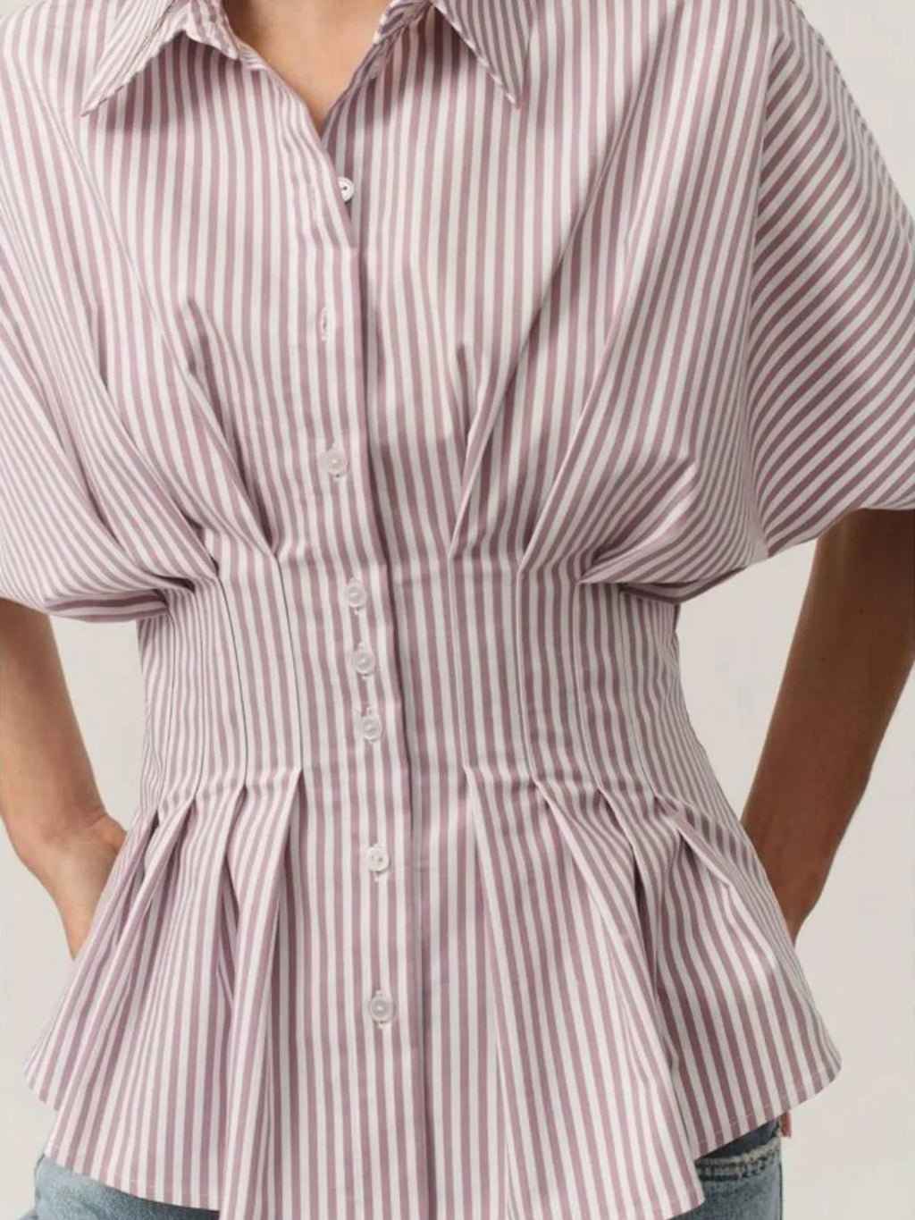 Striped Short Sleeve Button-Up Shirt.