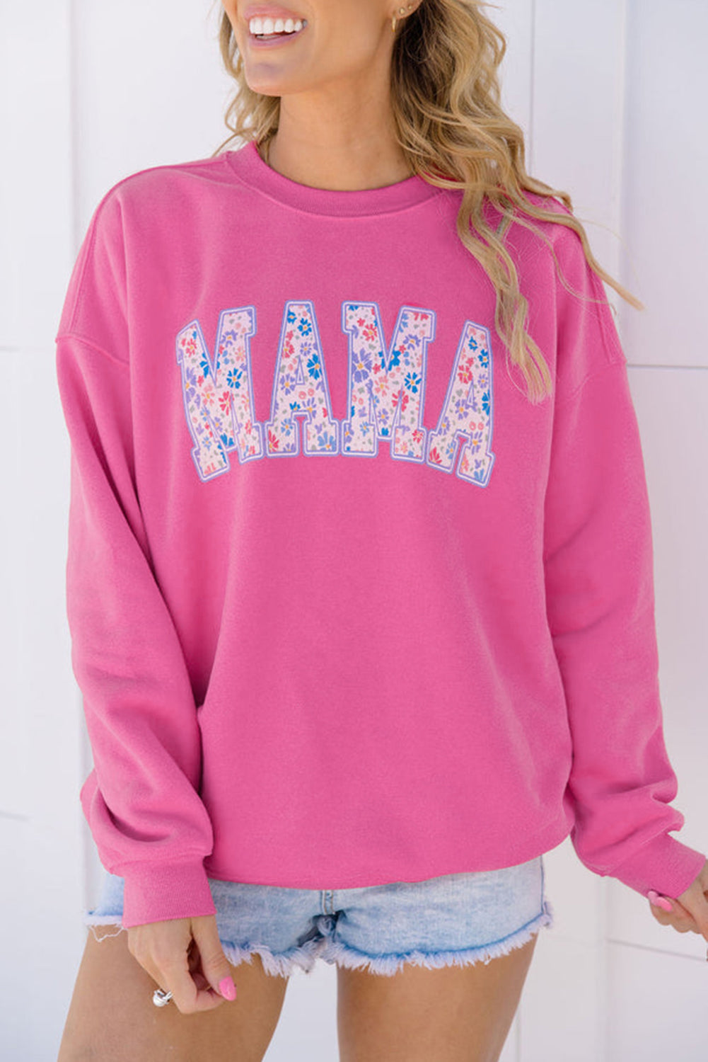 Rose Red Floral MAMA Embroidered Graphic Pullover Sweatshirt Dear-Lover Dropshipping