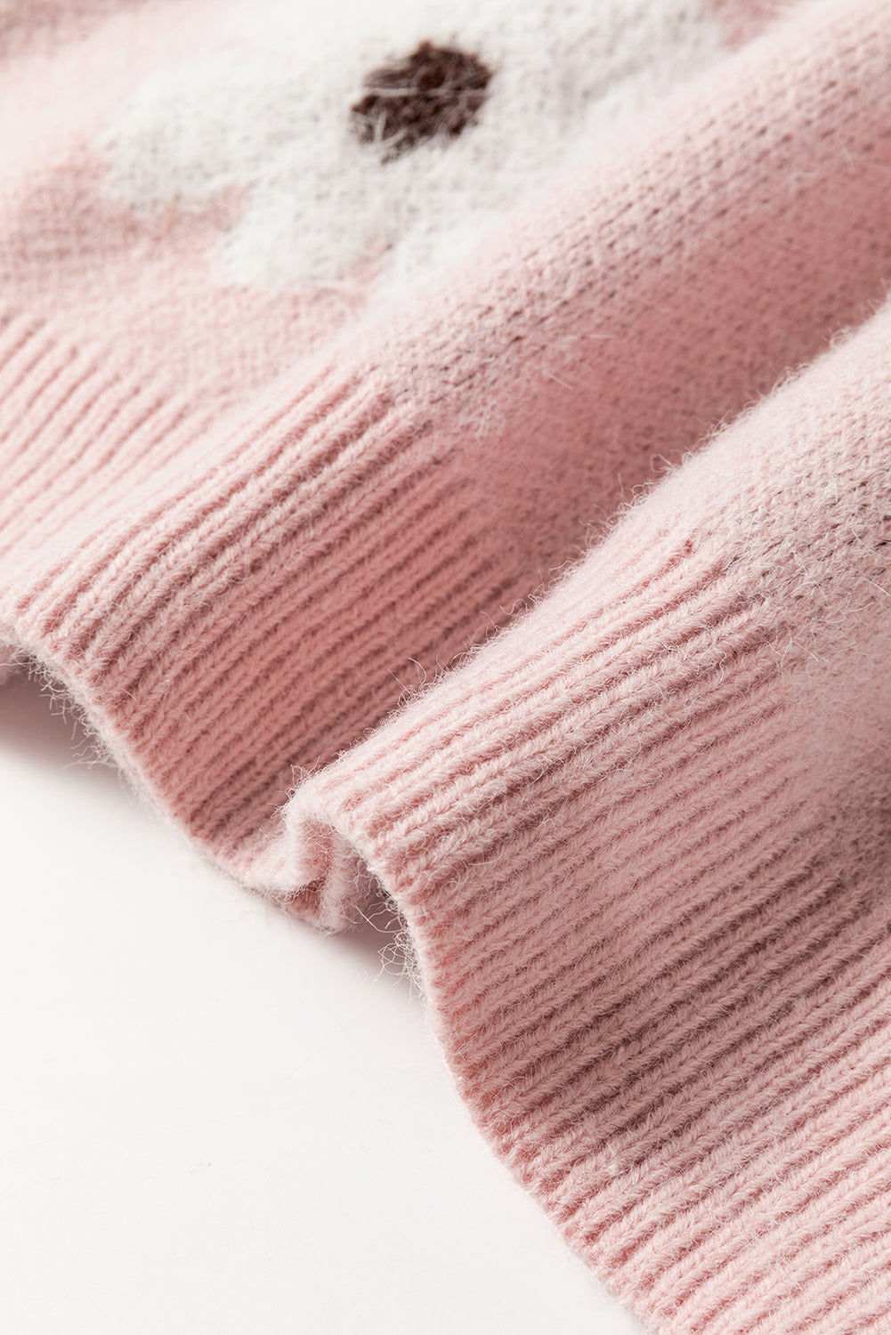 Pink Floral Pattern Half Zip Drop Shoulder Sweater Dear-Lover Dropshipping