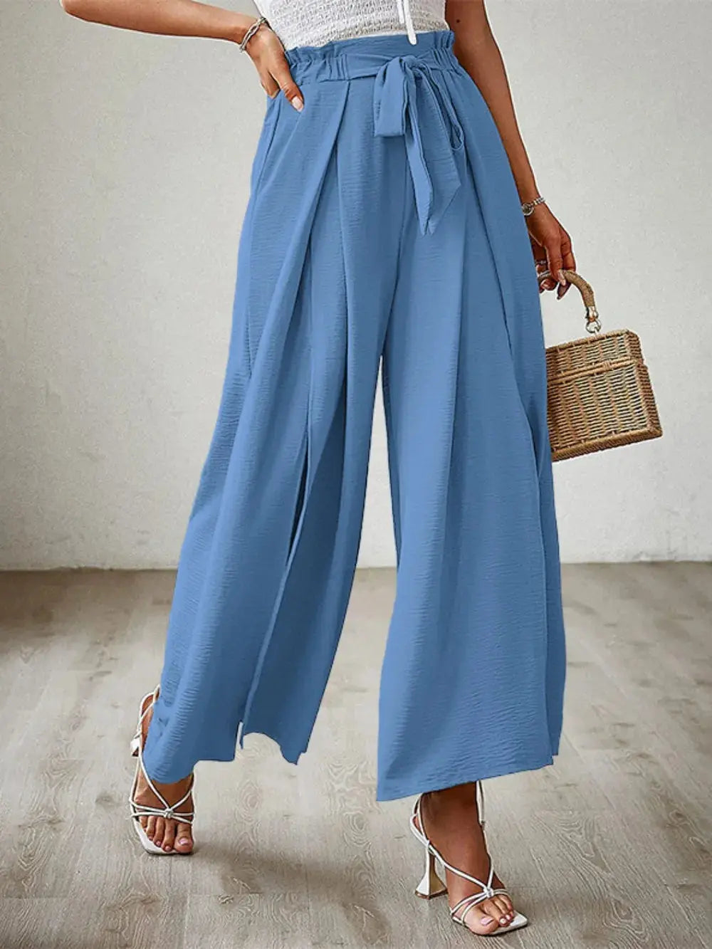 Tied Slit Wide Leg Pants.