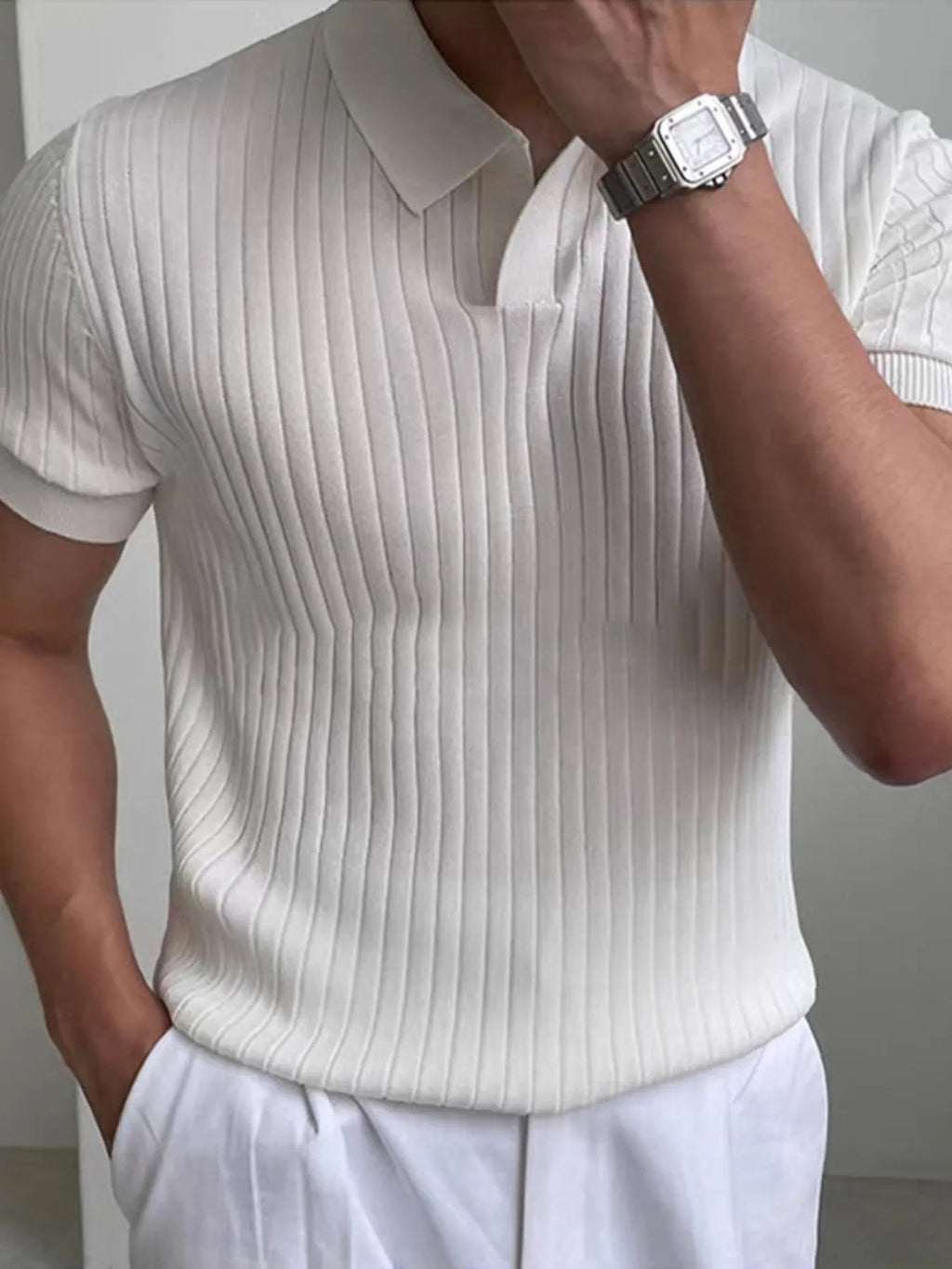 Men's Full Size Ribbed Short Sleeve Polo Plus Size.