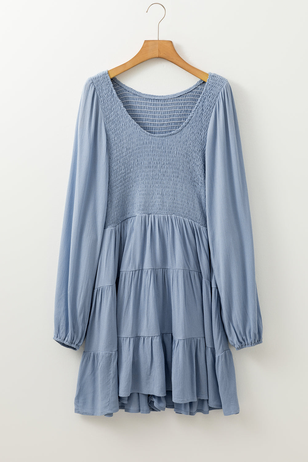 Ashleigh Blue Long Sleeve V Neck Smocked Tiered Mini Dress Dear-Lover Dropshipping