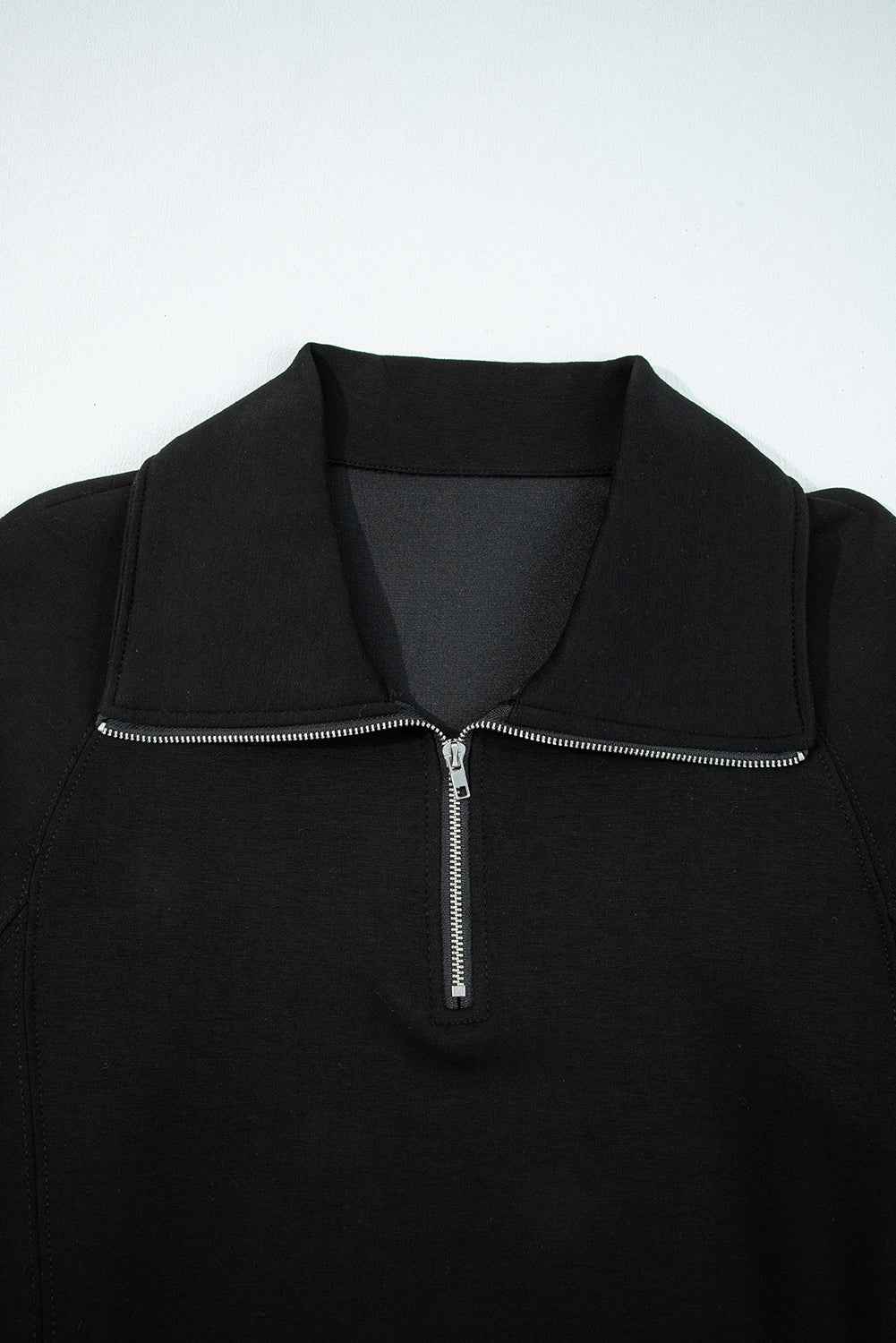 Black Zip Collar Long Sleeve Top Drawstring Pants Set