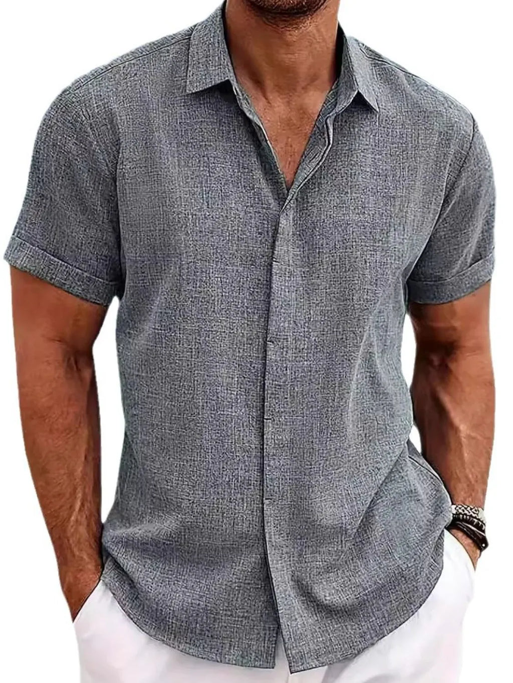 Men's Full Size Collared Neck Short Sleeve Shirt Plus Size.
