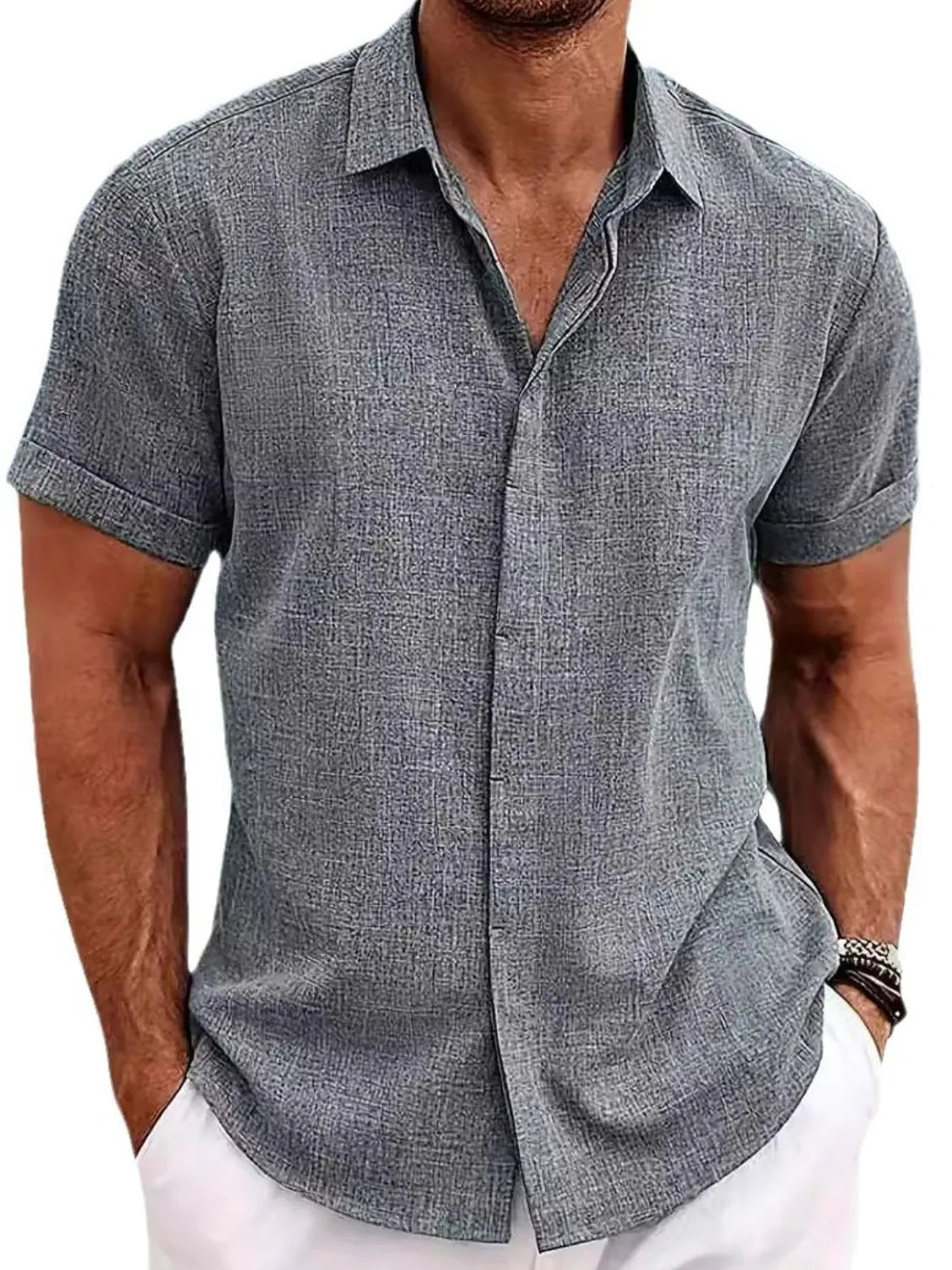 Men's Full Size Collared Neck Short Sleeve Shirt Plus Size.