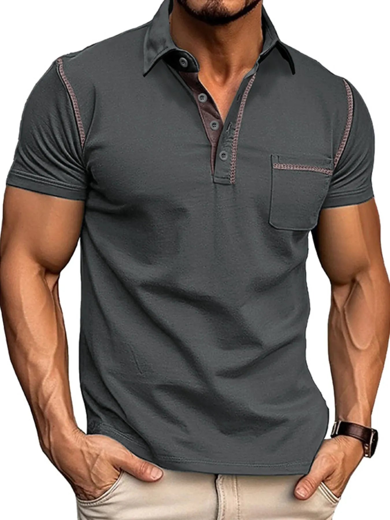 Men's Classic Polo Shirt with Contrast Stitching.