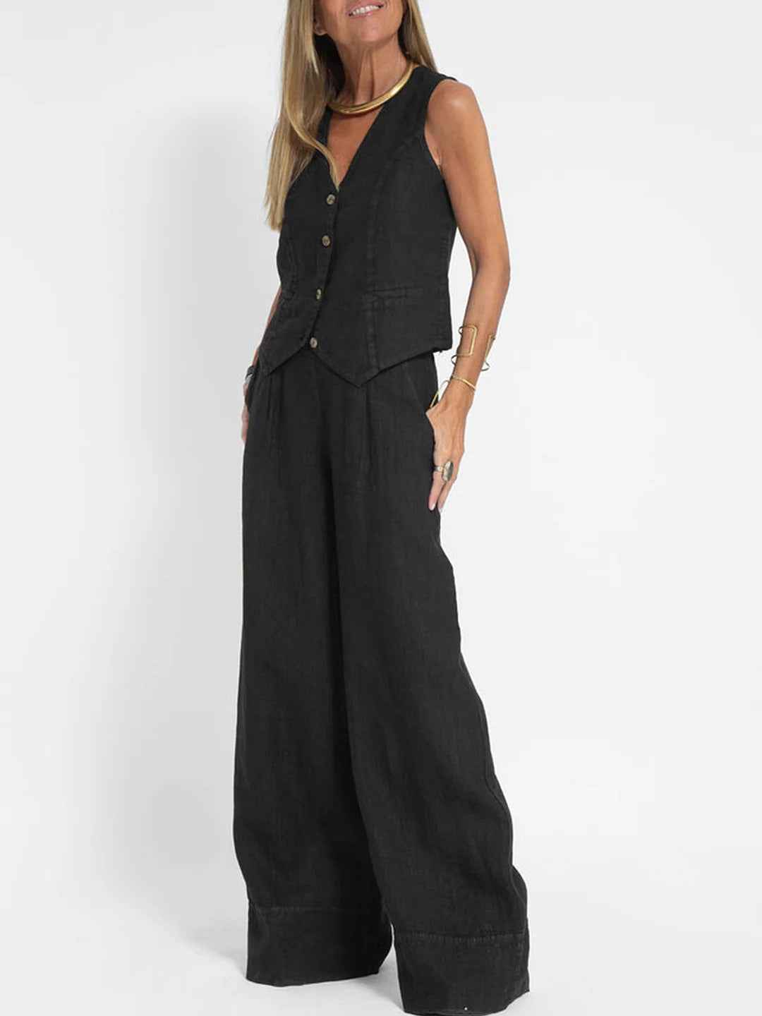 Hot Selling New Trendy Patchwork Vest & Pants Set - Breathable Linen Casual Outfit