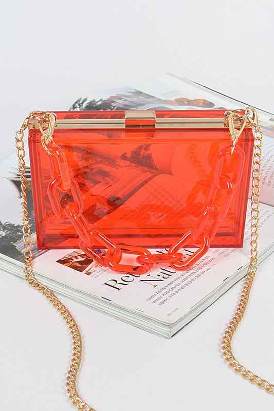 Lucite Chain Handle Clear Stadium Box Clutch
