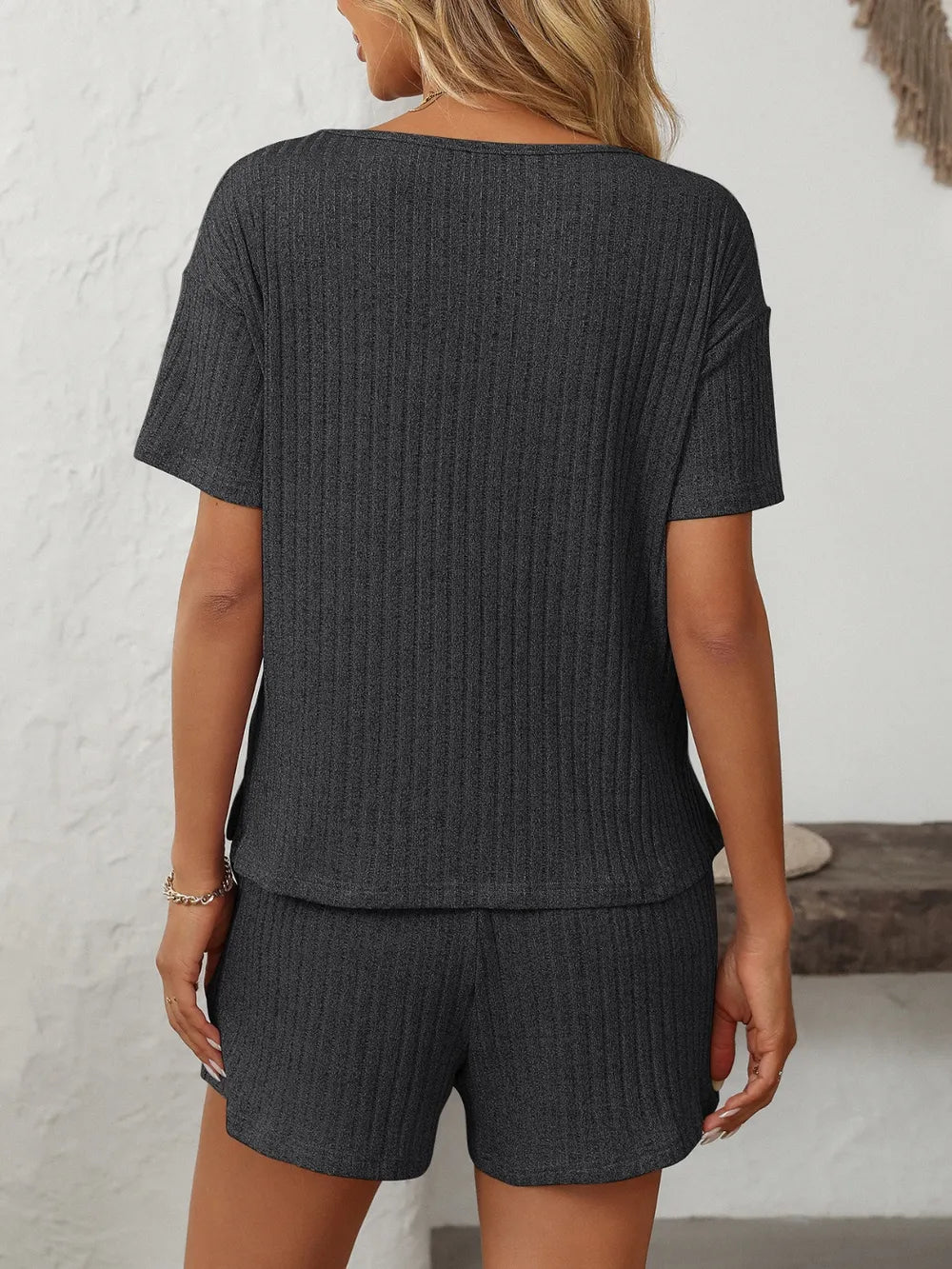 V-Neck Short Sleeve Top and Shorts Set.