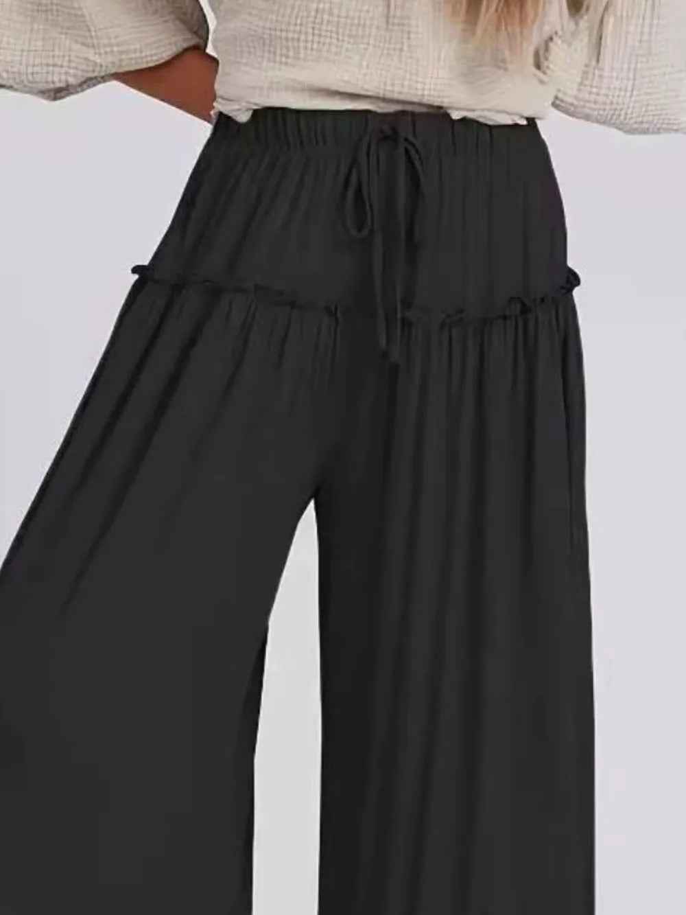 High waisted casual pants for women with drawstring and wide leg pants for women
