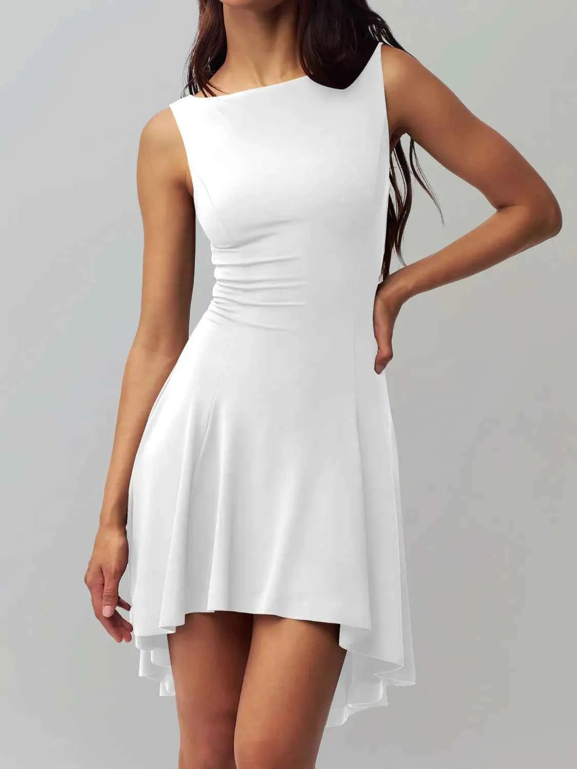 High-Low Round Neck Sleeveless Dress