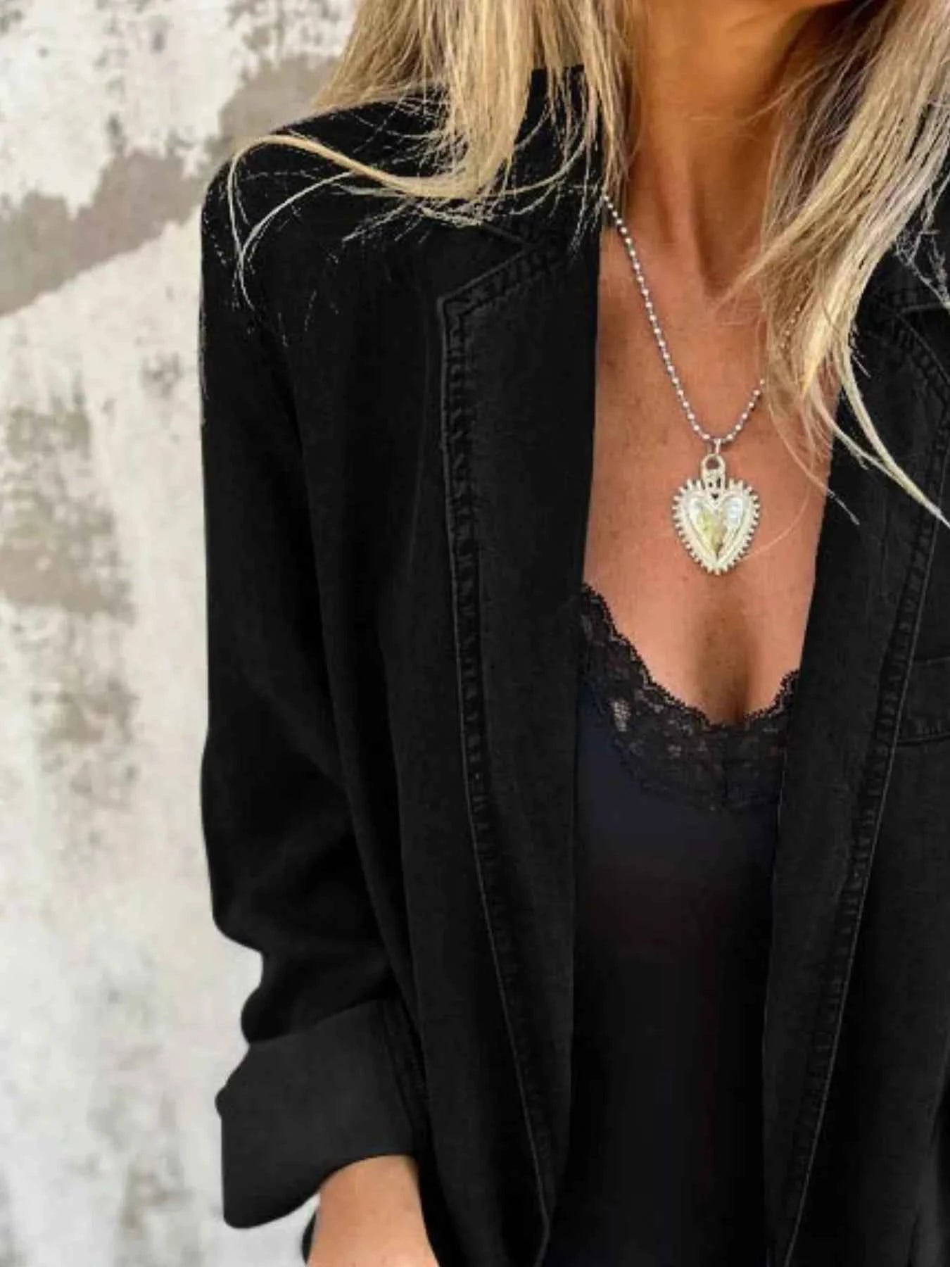 Full Size Button Down Denim Blazer Plus Size