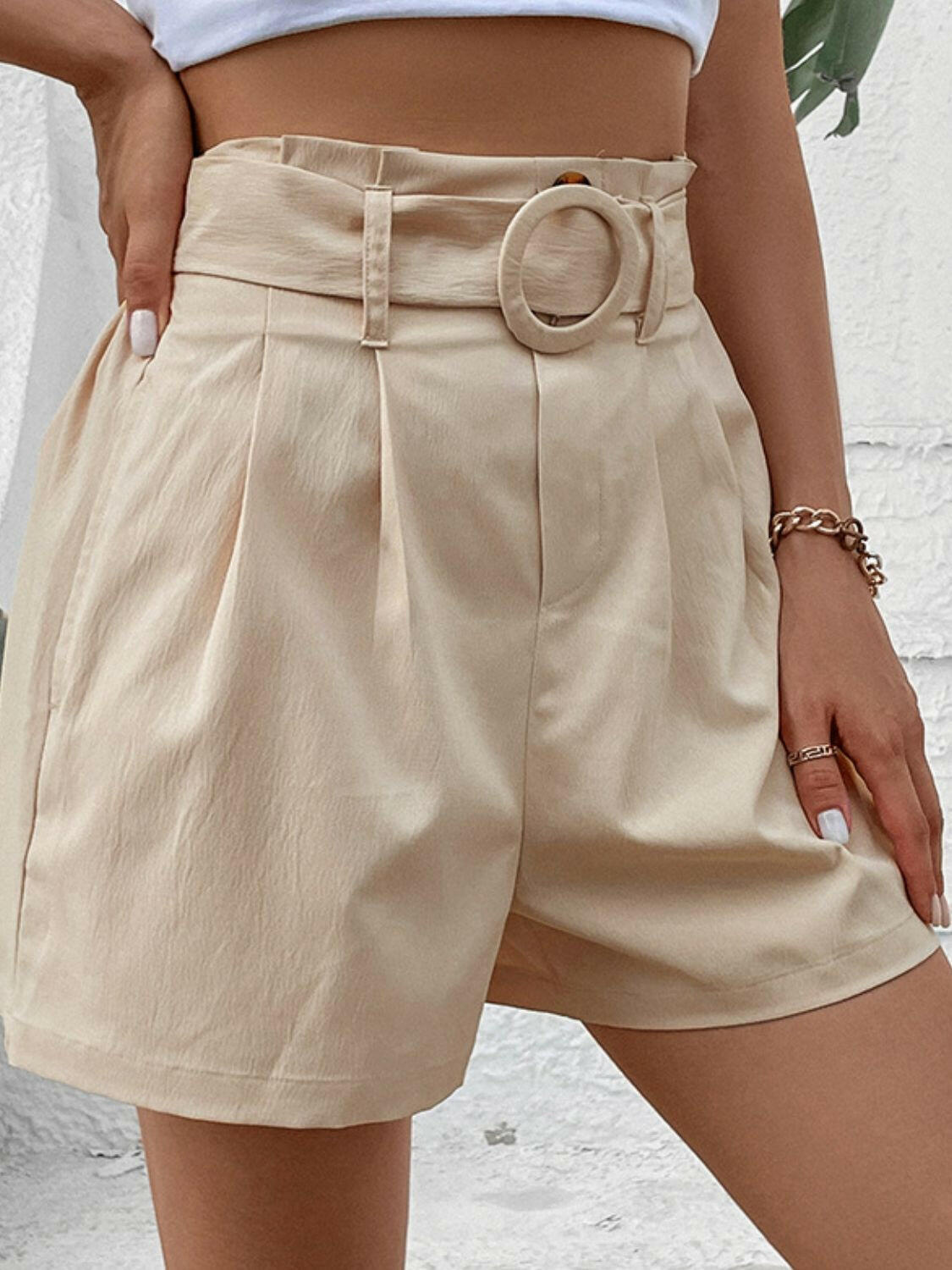 Perfee Belted Shorts with Pockets.
