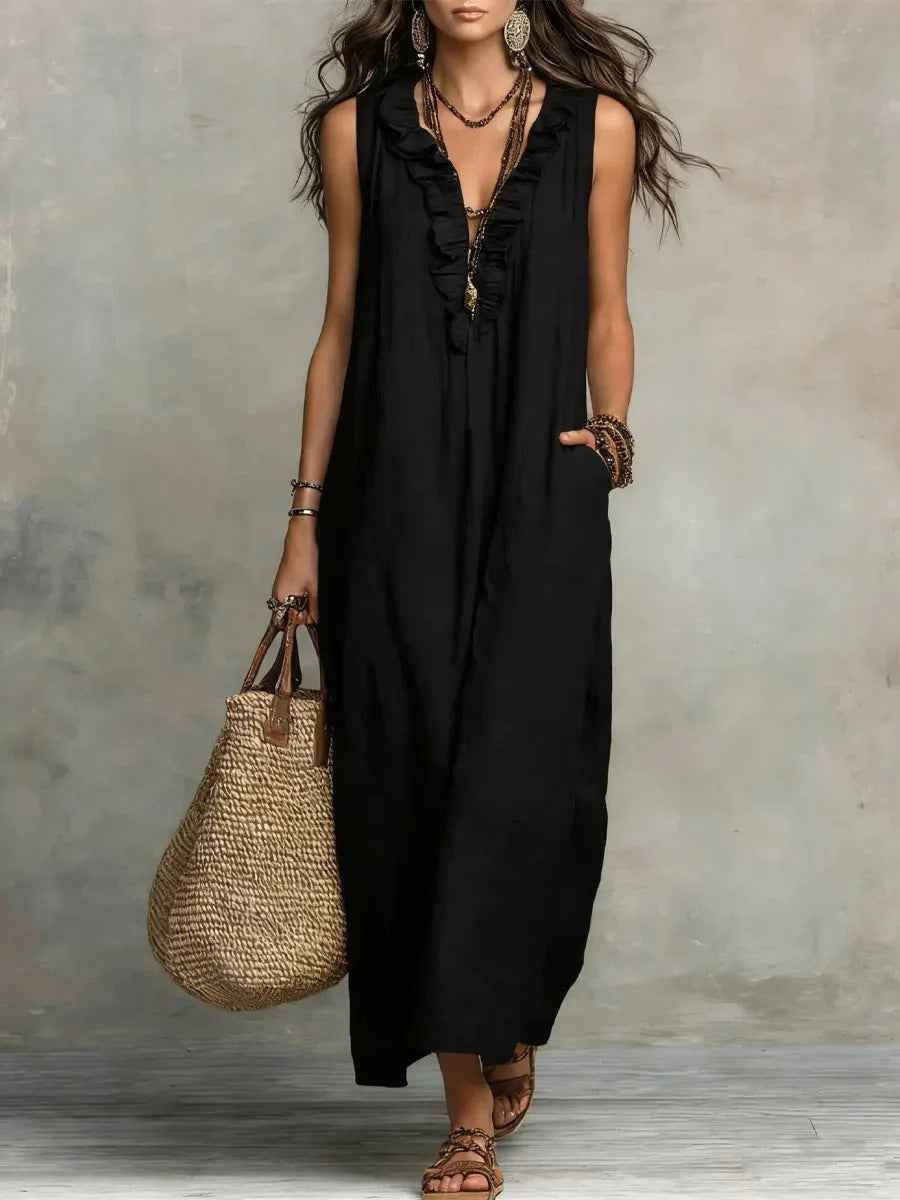 V-neck Ruffled-design Womens Dress