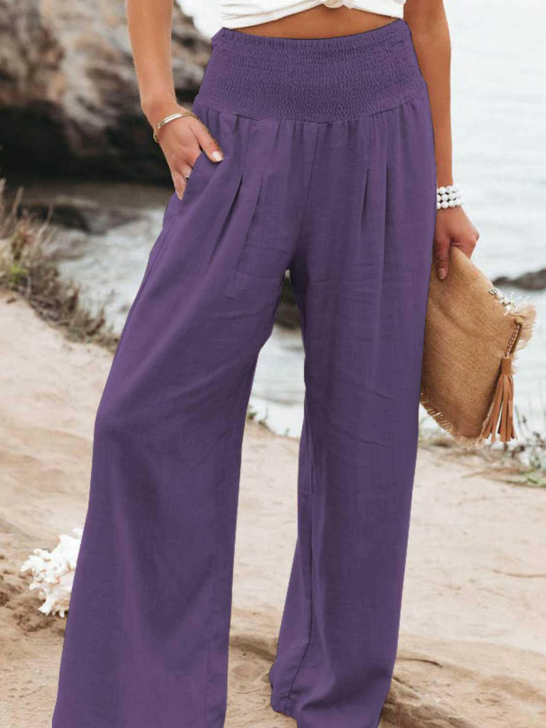 Full Size Smocked Waist Wide Leg Pants.