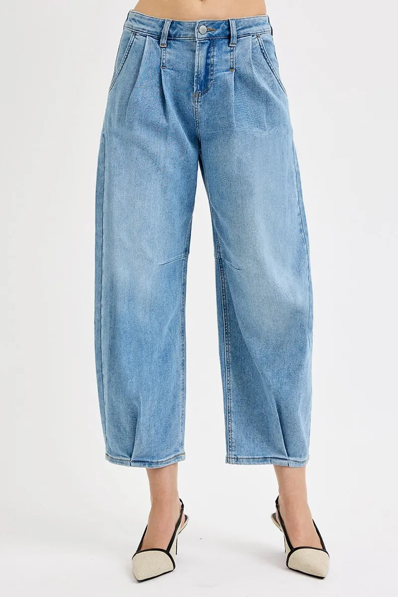 Mid Rise Fit Crop Wide Volume Leg Jeans Plus Size.