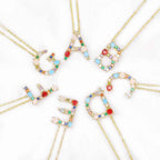 Multicolor charm Gold pendant Necklace micro pave zircon initial 26 letter necklaces Couple Name necklace Christmas gift