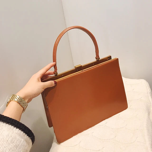 Vintage Big Clip Women Handbags Designer Casual Female Large Capacity Tote Luxury Pu Leather Handbag Ladies Fashion Purses eprolo