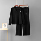 Set Polo Collar Casual Sweater + Loose Wide-Leg Pants Two-Piece Set eprolo