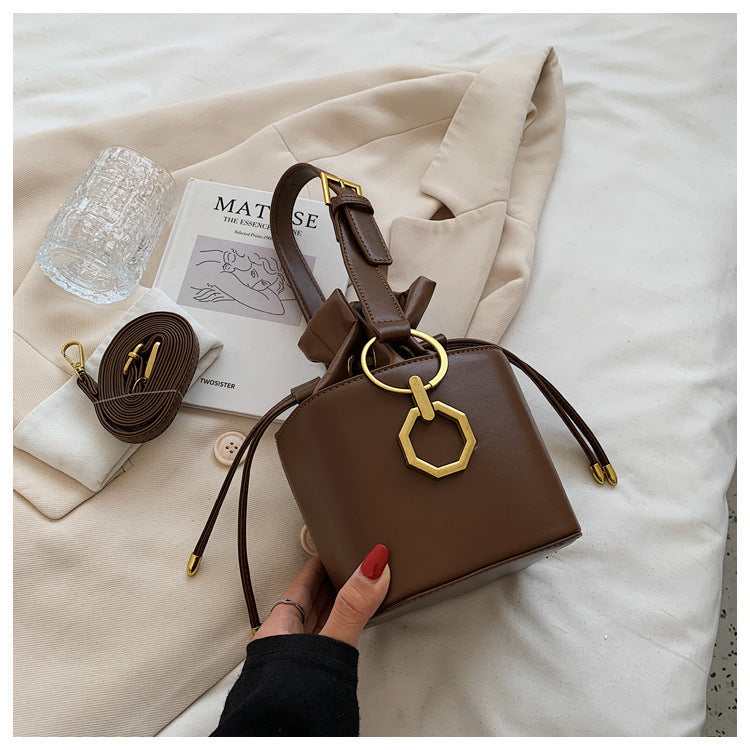 Small Drawstring Bucket Bag with Crossbody Strap