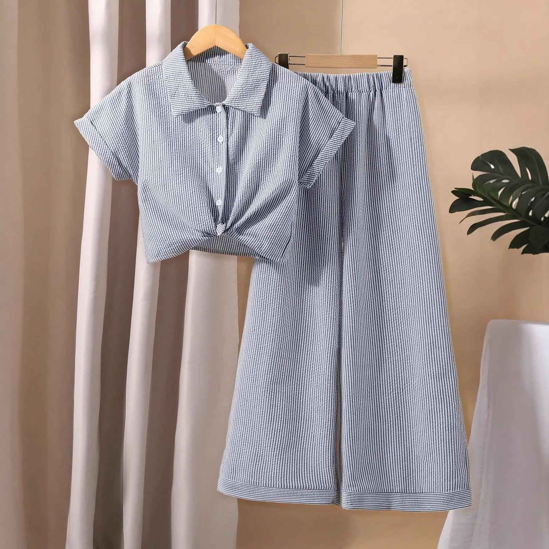 Short sleeved shirt, long pants, pants set