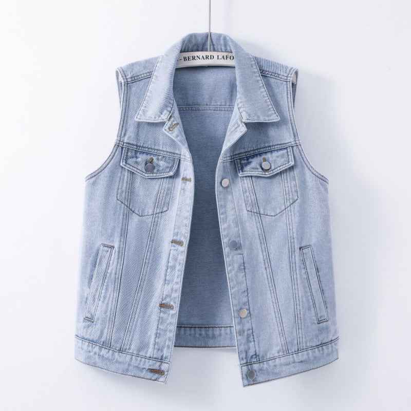 Womens Casual Loose-fit Denim Vest Jacket