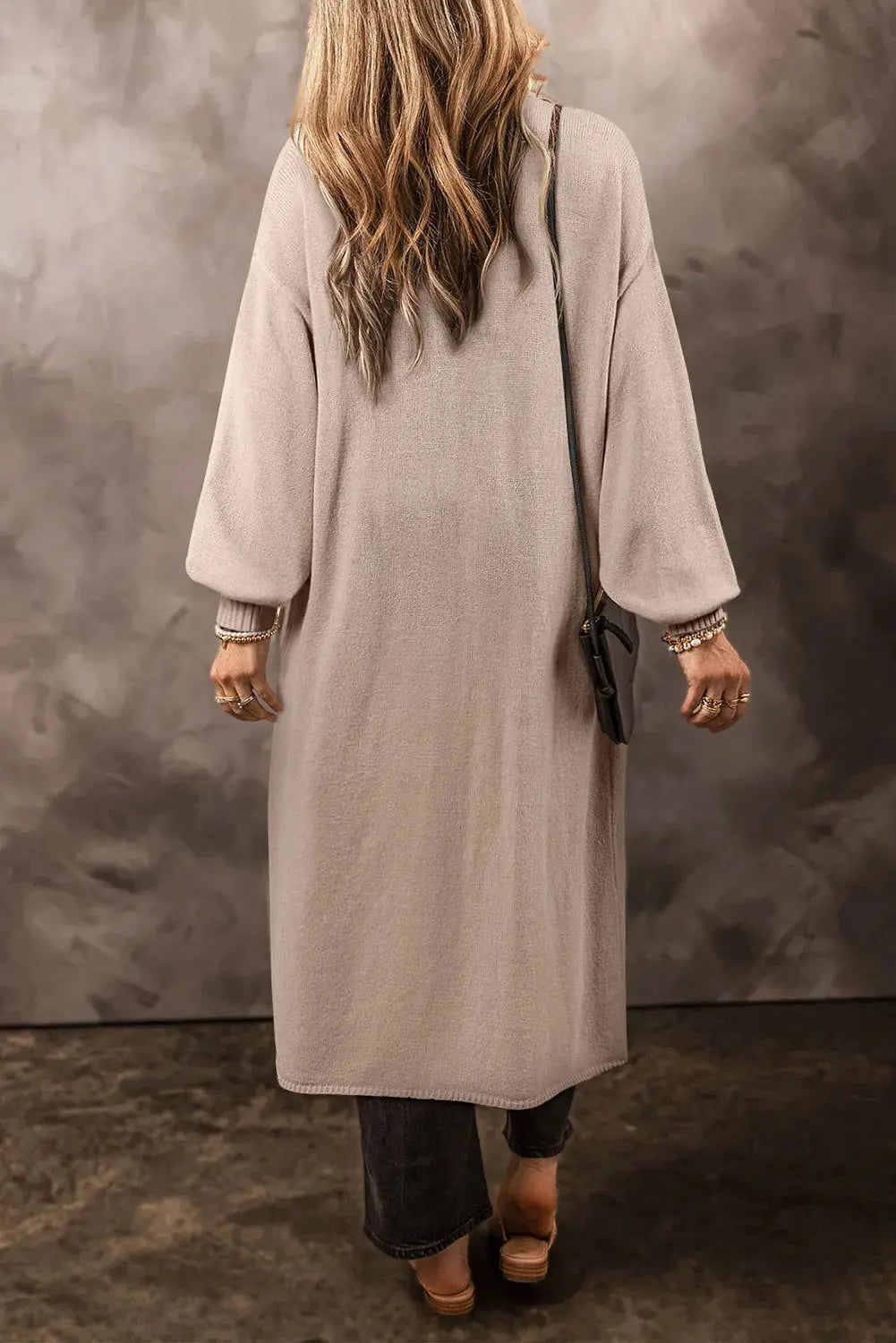 Pocketed Open Front Long Sleeve Cardigan.