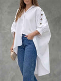 Womens Loose-fit Solid-color Long-sleeve Shirt