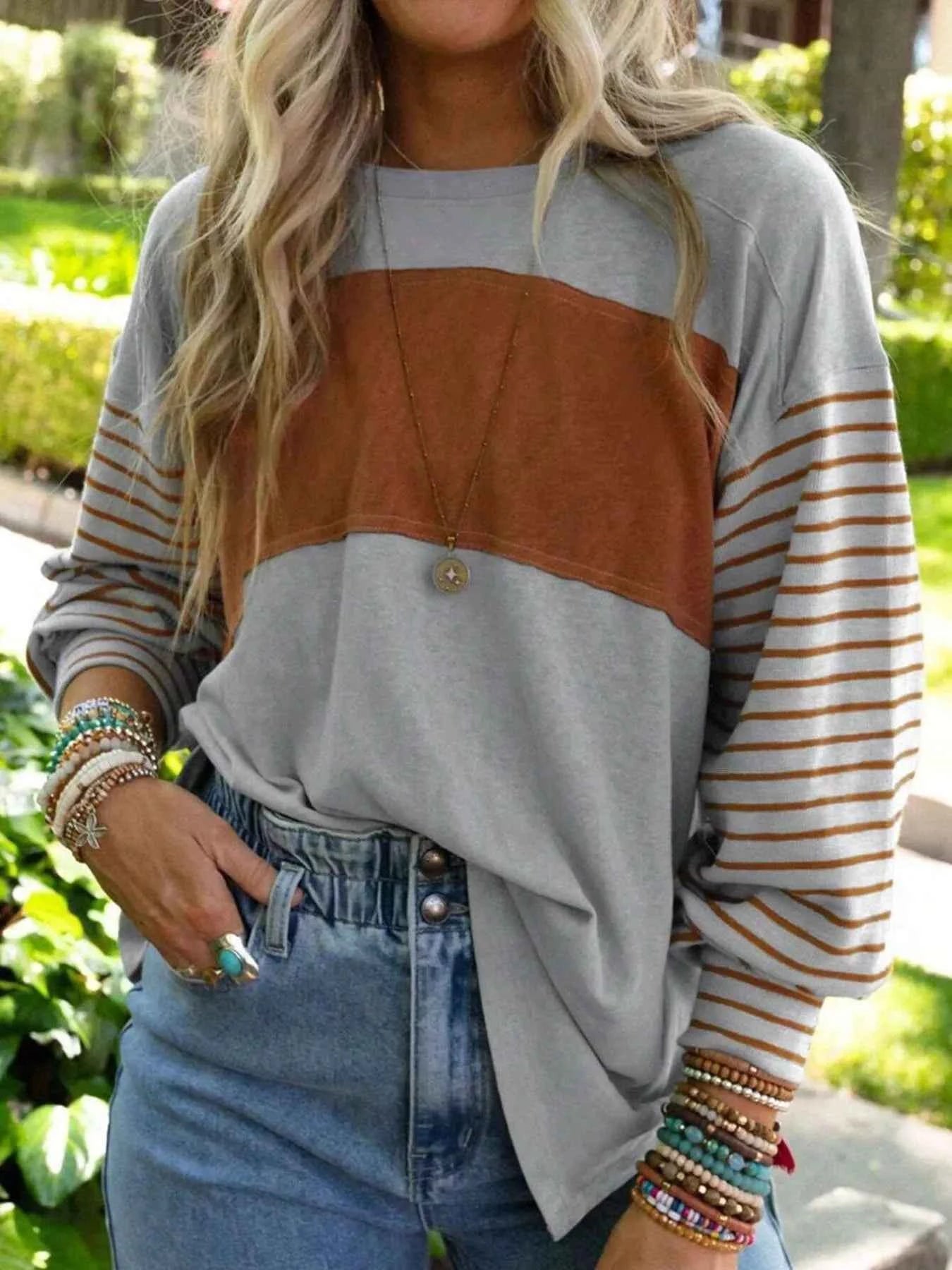 Striped Color Block Long Sleeve T-Shirt