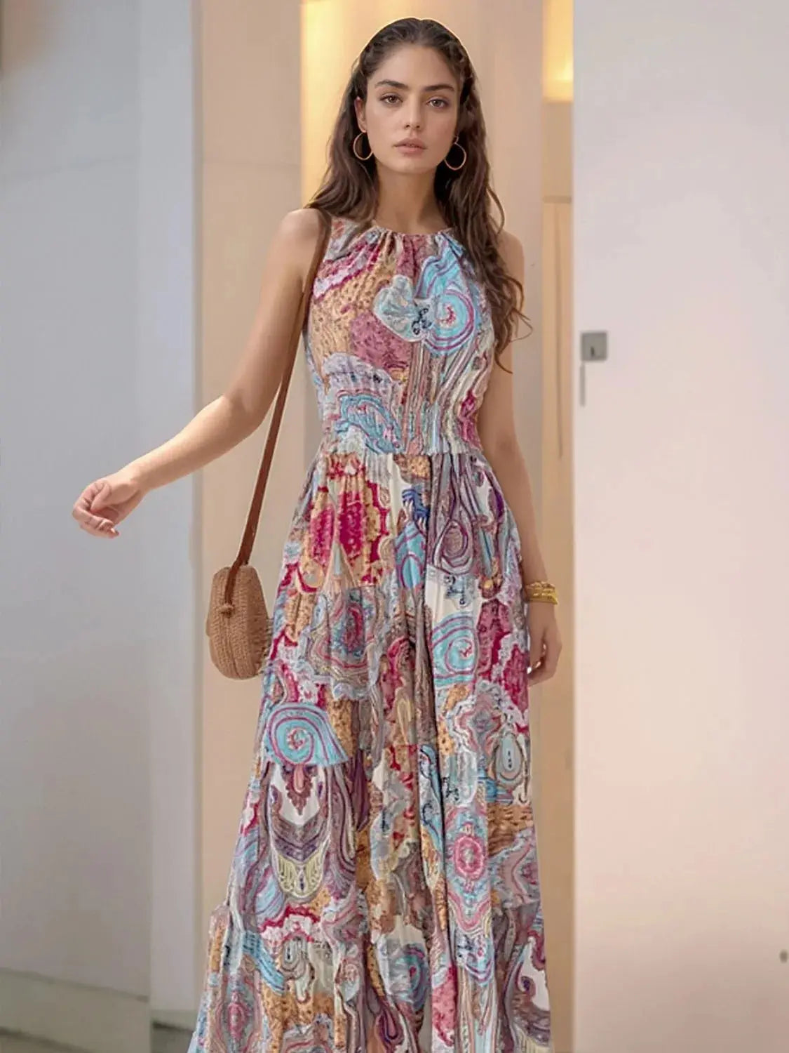 Printed Halter Neck Maxi Dress.