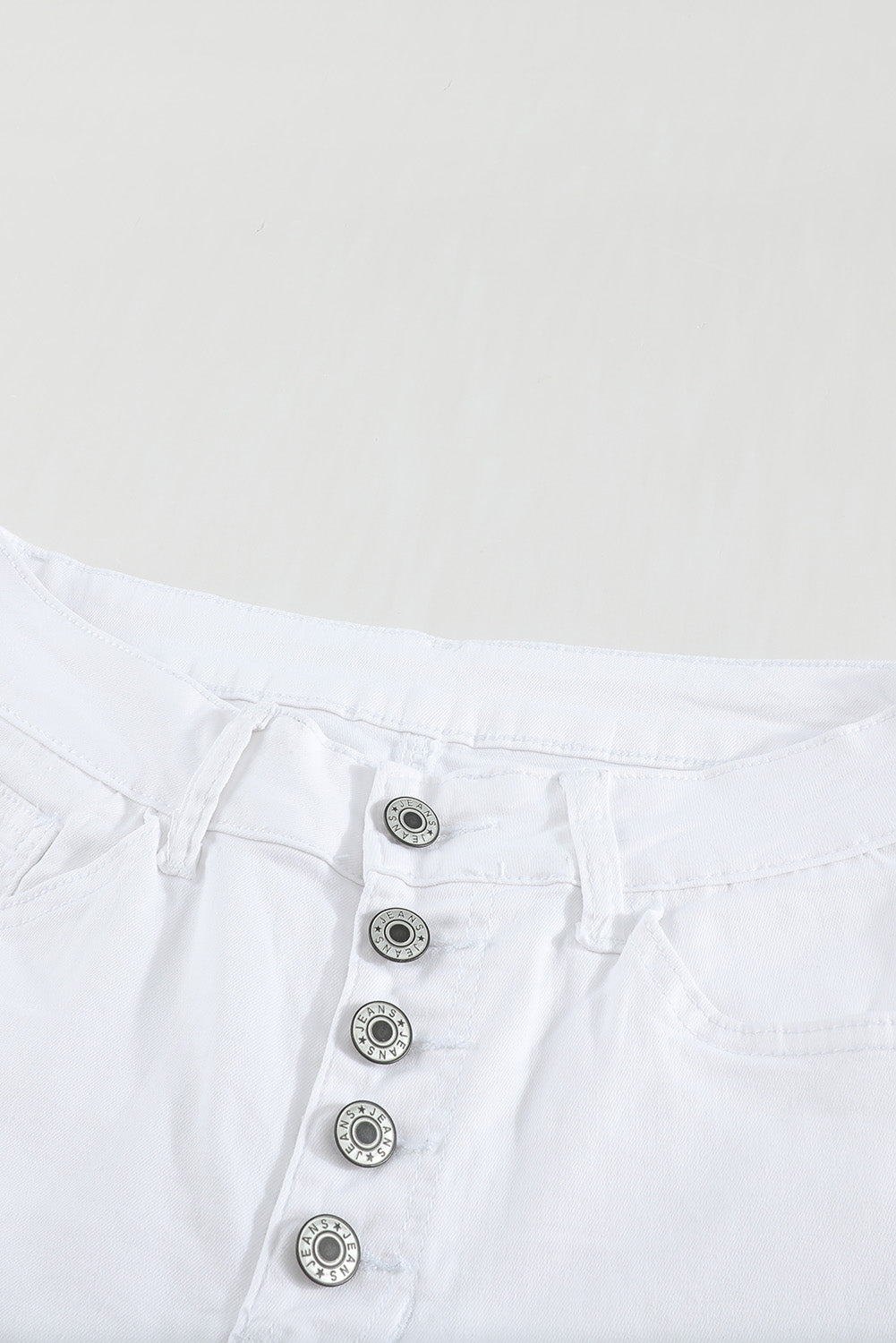White Plain High Waist Buttons Frayed Cropped Denim Jeans Dear-Lover Dropshipping
