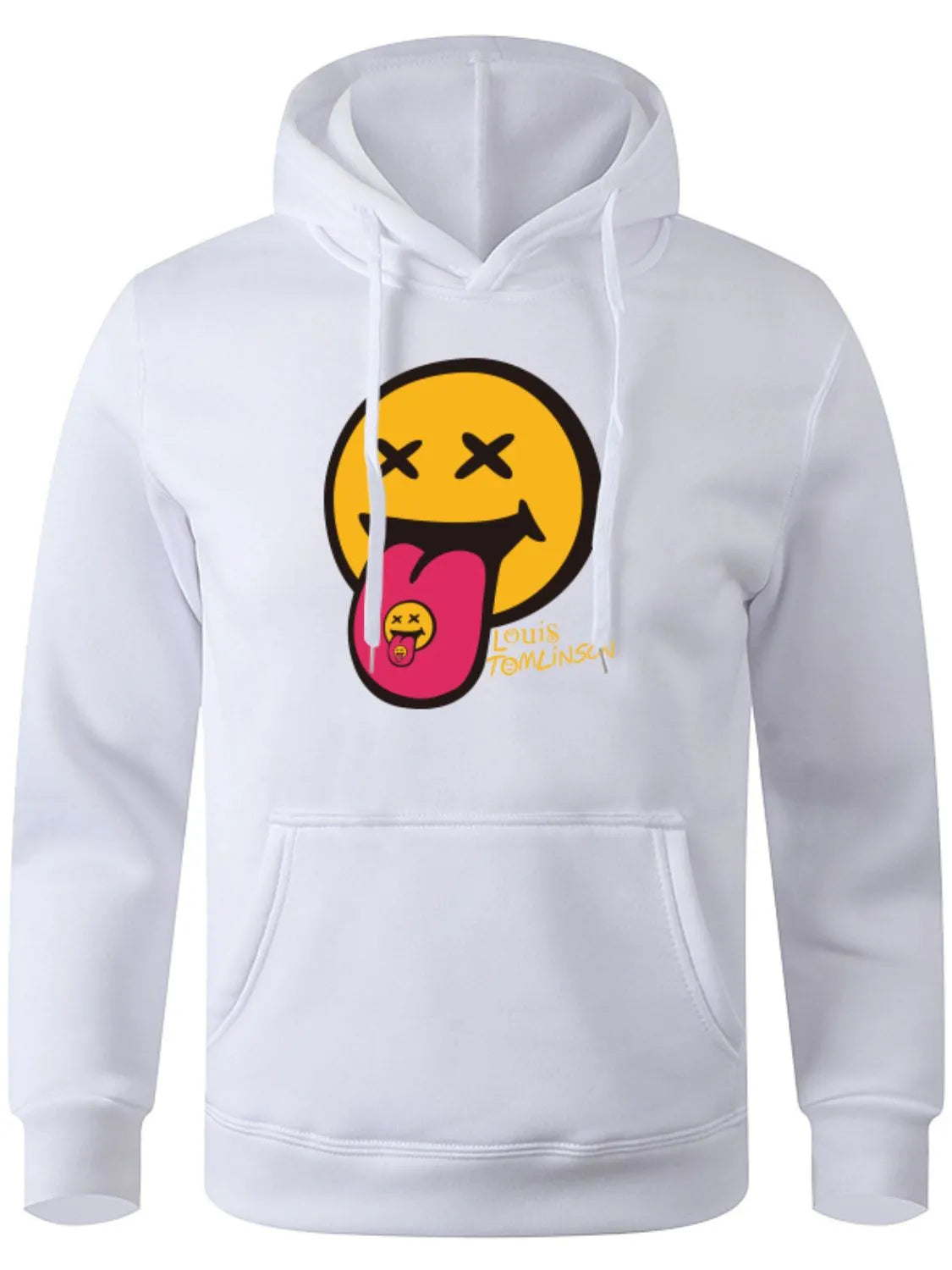 Men's Happy Face Graphic Long Sleeve Hoodie Plus Size.