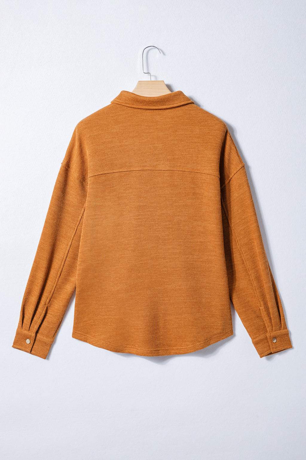 Russet Orange Flap Pocket Textured Knit Solid Color Casual Shacket Dear-Lover Dropshipping
