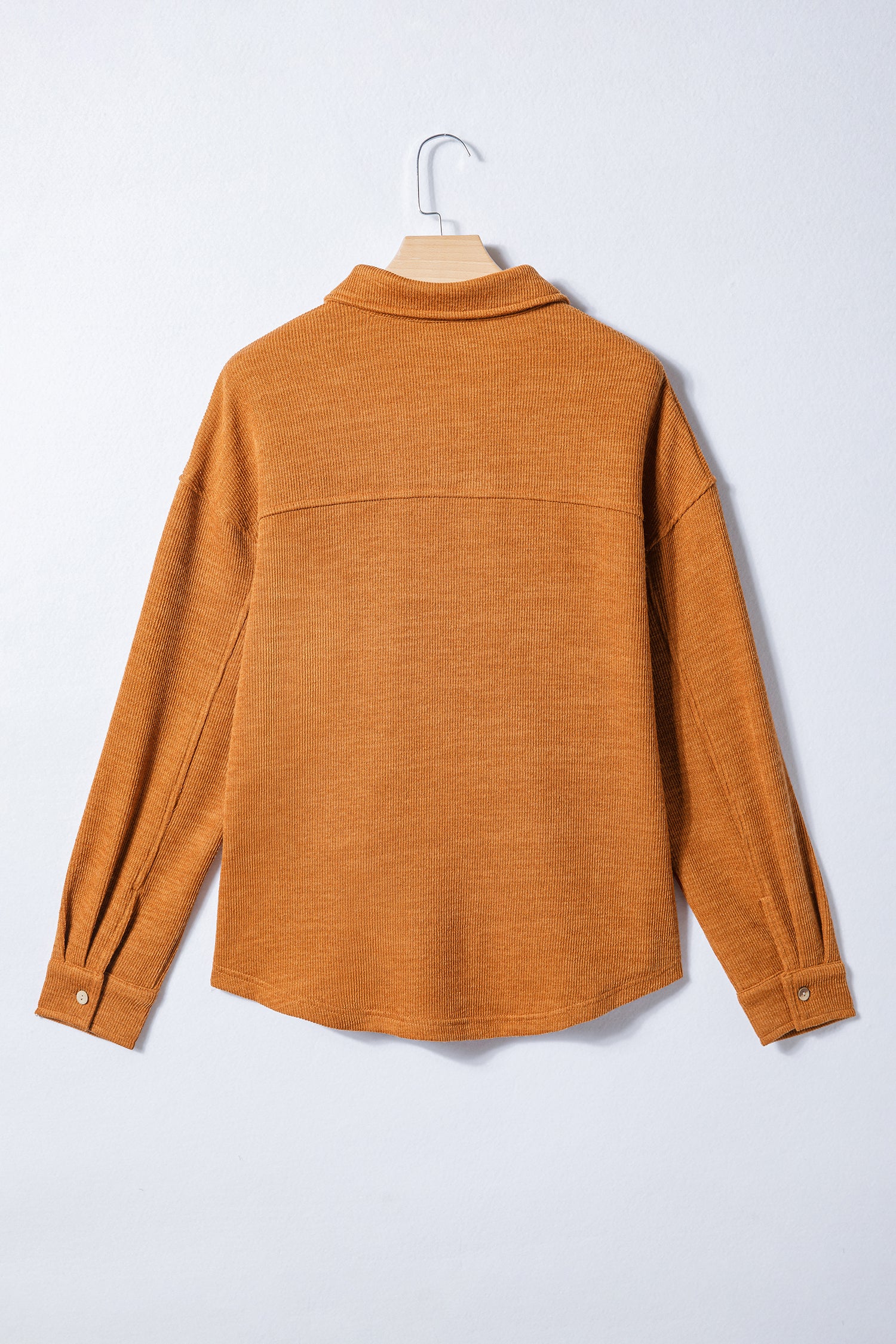 Russet Orange Flap Pocket Textured Knit Solid Color Casual Shacket Dear-Lover Dropshipping