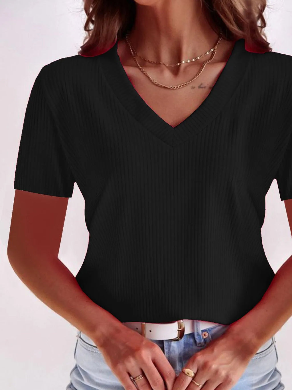 V-Neck Short Sleeve T-Shirt Plus Size.