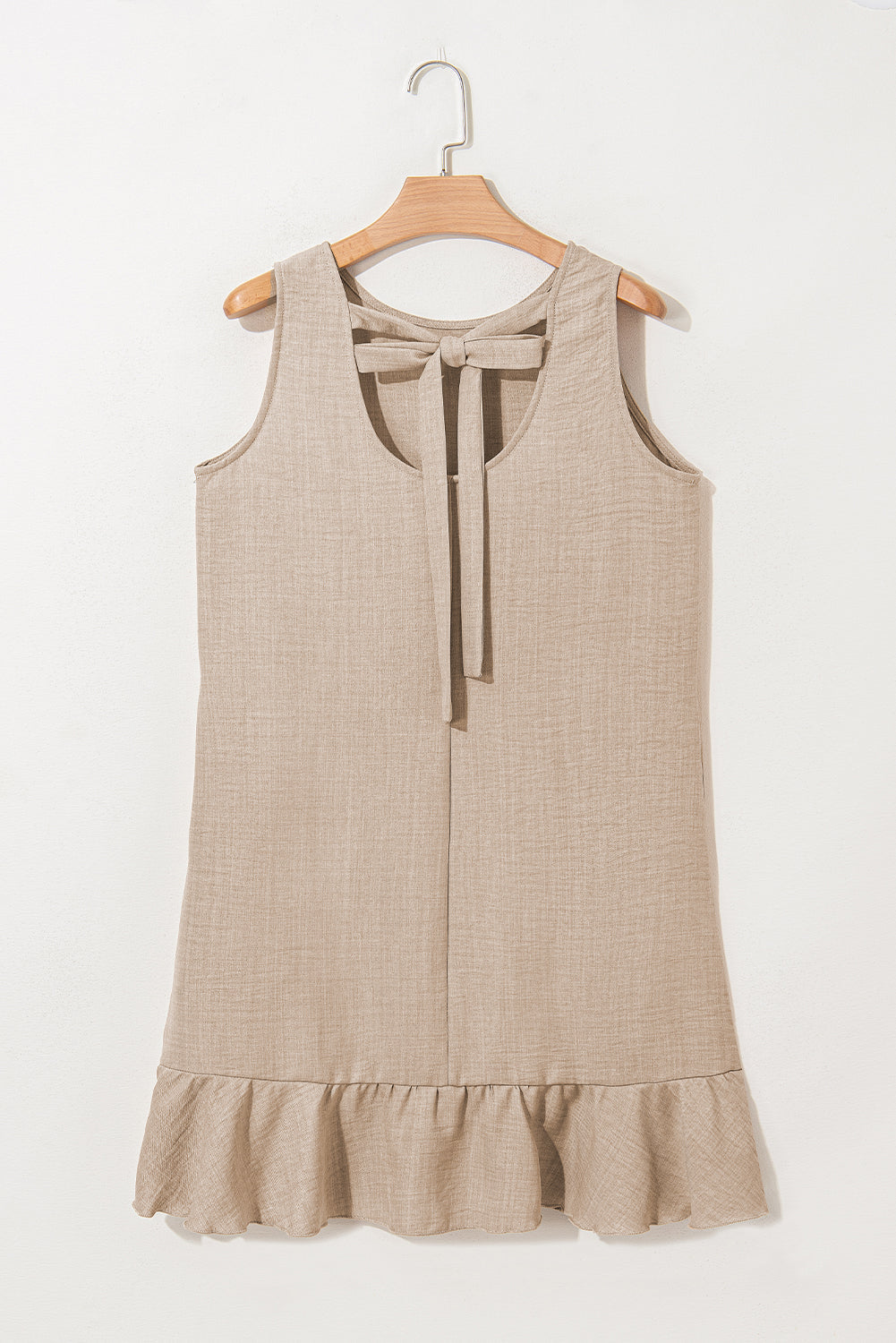 Smoke Gray Knot Scoop Back Ruffle Hem Sleeveless Mini Dress Dear-Lover Dropshipping