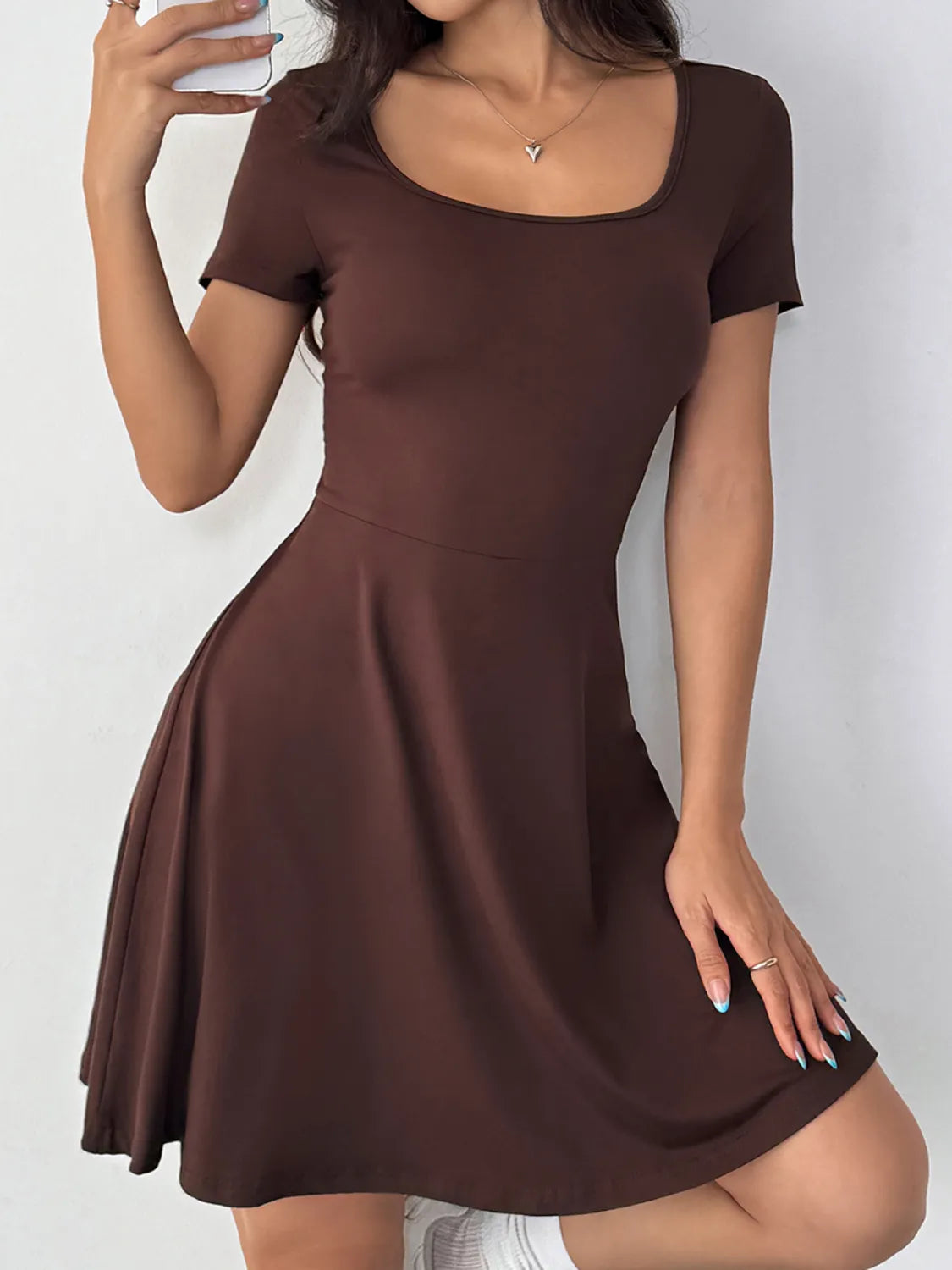 Scoop Neck Short Sleeve Mini Tee Dress with Shorts.