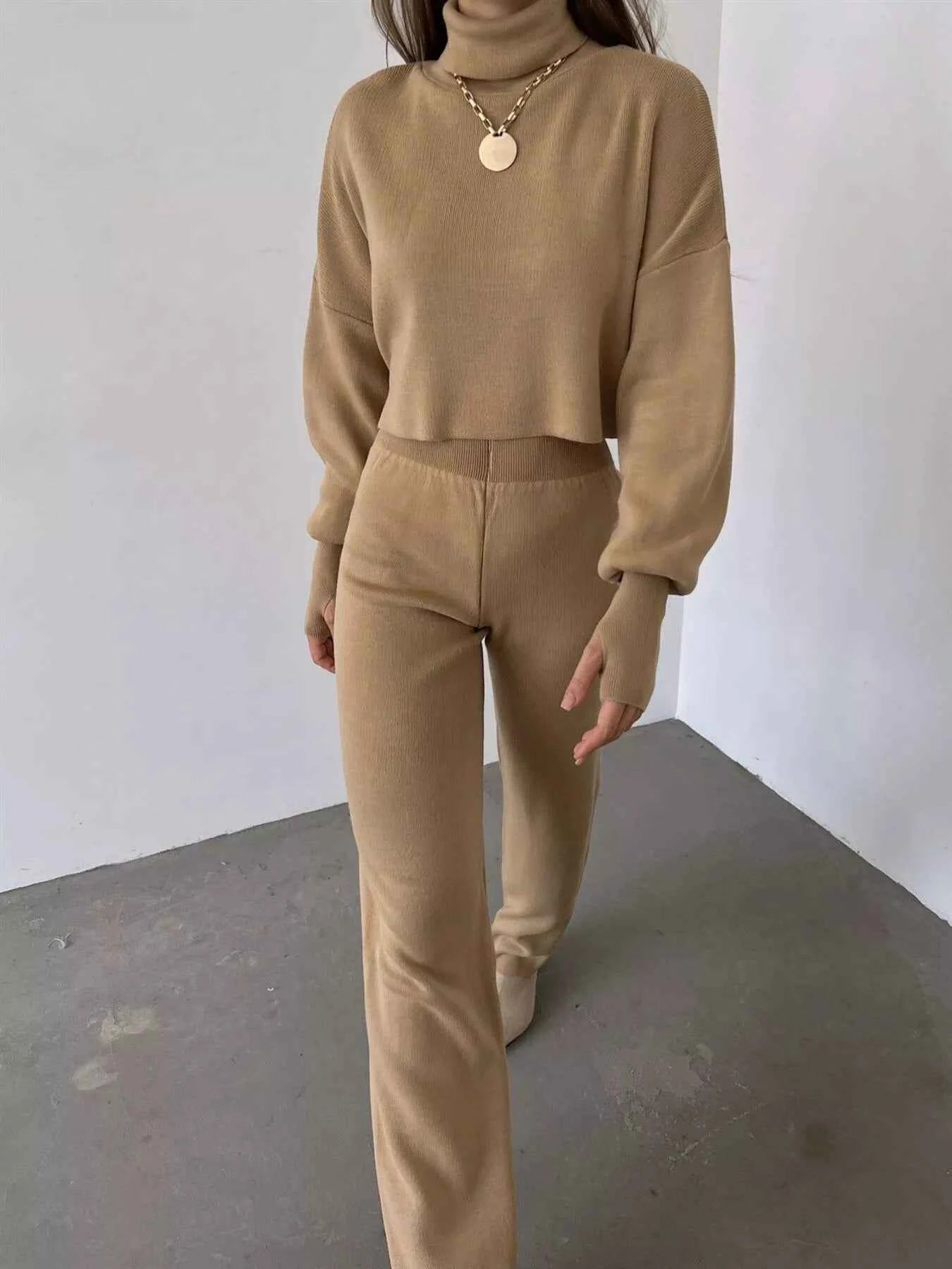 Turtleneck Long Sleeve Top & Pants Set