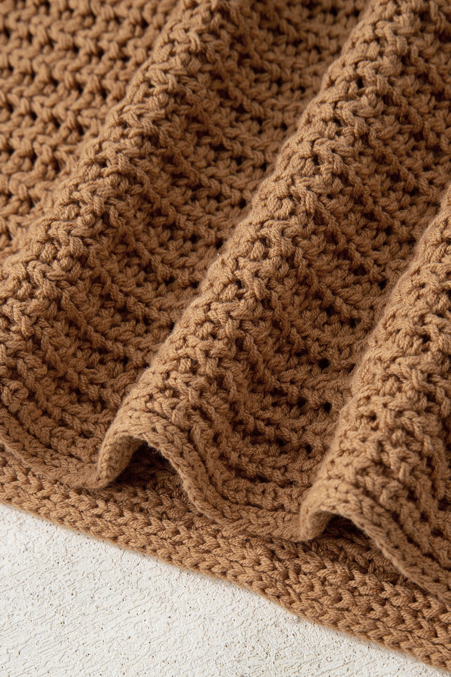 Camel Hollowed Detail Wide Sleeve Loose Pullover Sweater