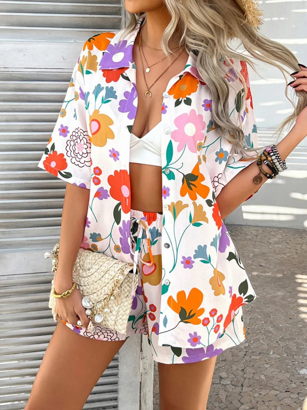 Buttoned Shirt and Shorts Set - CHIC TB